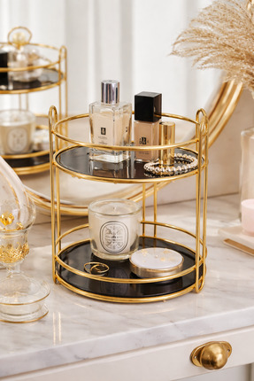 MAKRİ HOME 2 Katlı Gold Metal Organizer, Sunumluk, İkramlık , 27,5 cm yüksekl...