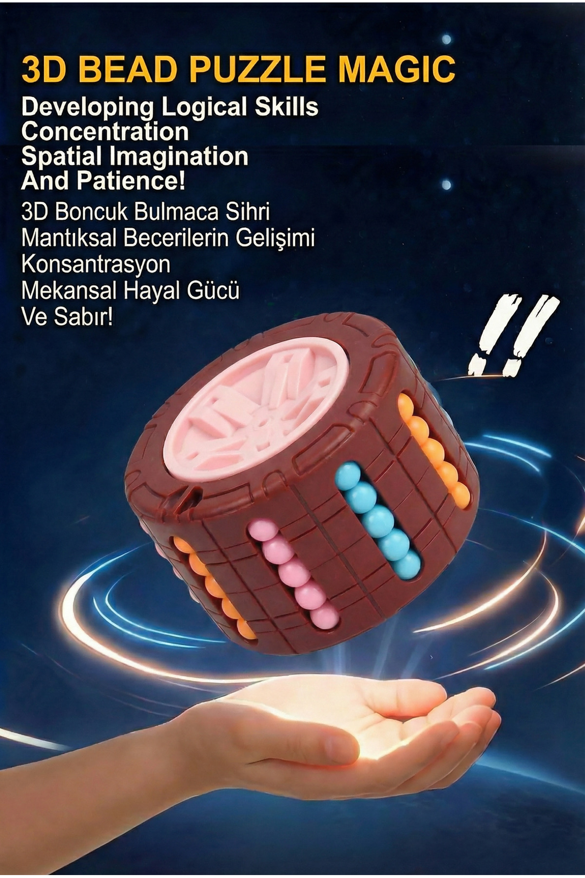 BBSKY 3D Silindir Küp Oyuncak, Dönen Stres Küpü, Boncuk Bulmaca, Zeka Oyunu, Kız-Erkek Hediye fotoğrafı 4 (önizleme)