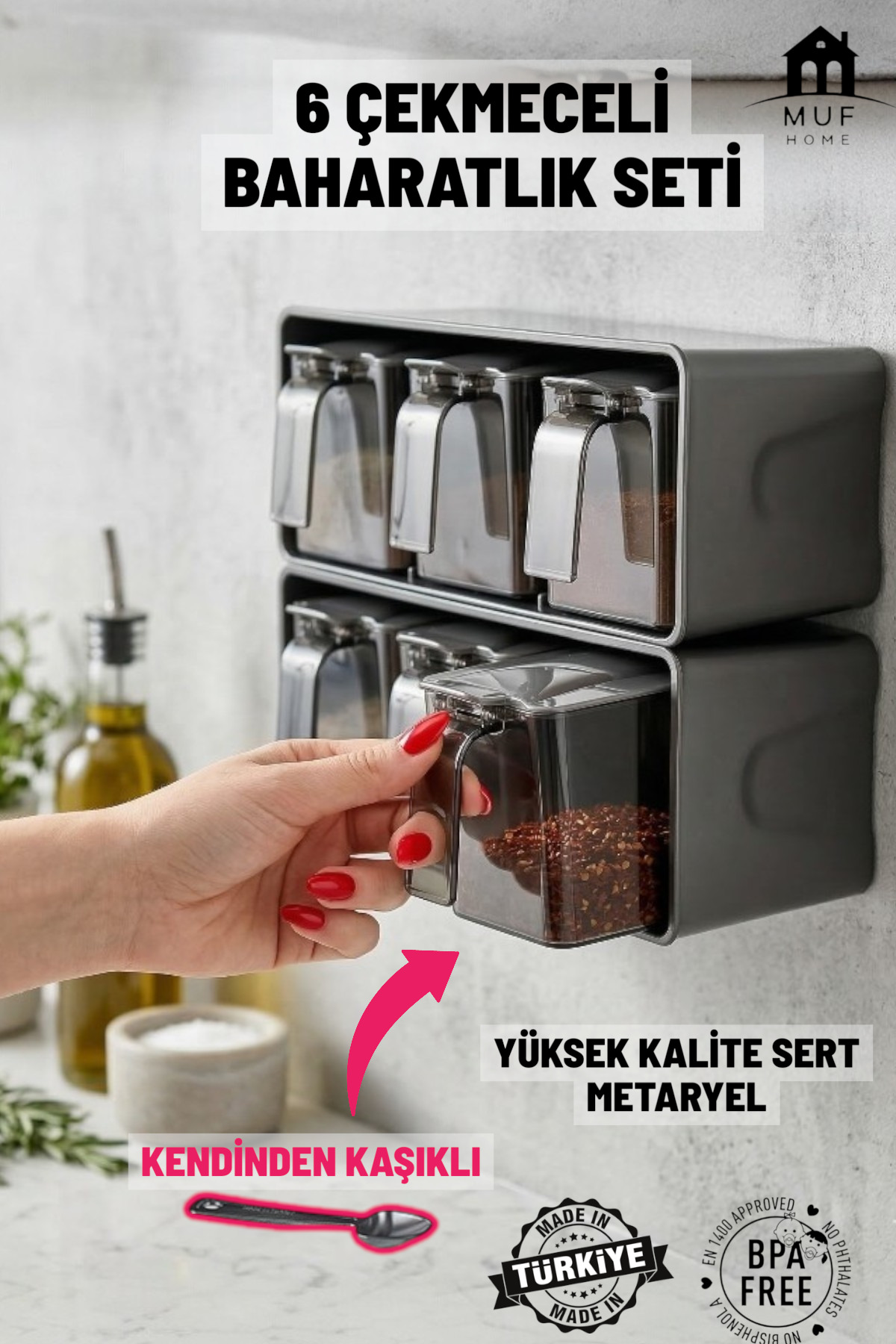 MUF HOME QLUX IDEAS Standlı 6'lı Modern Duvara Asılabilir -KAŞIKLI
