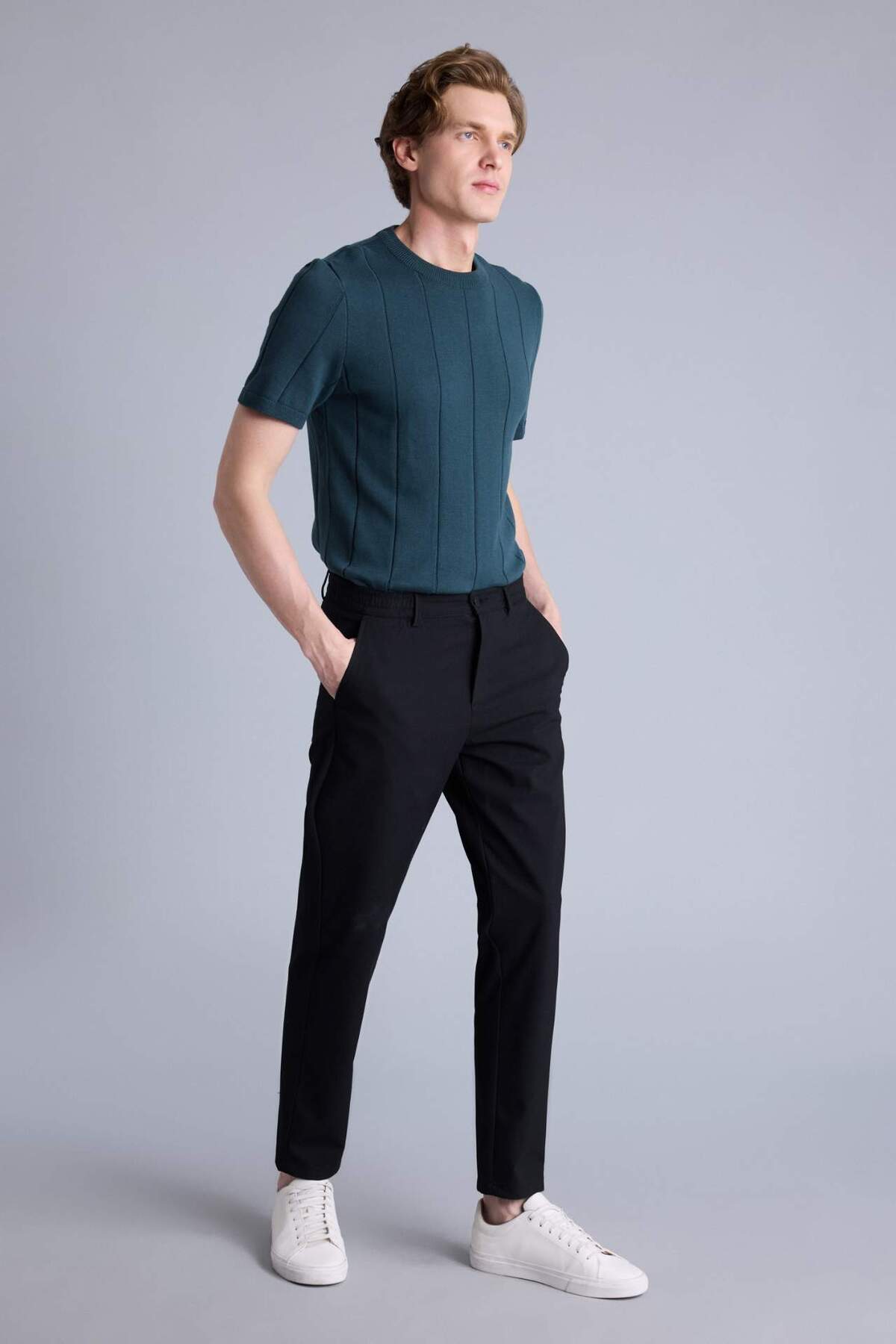 DeFacto Tailored Fit Elastik Bağlamalı Bel Dokuma Pantolon H3112AX26SP