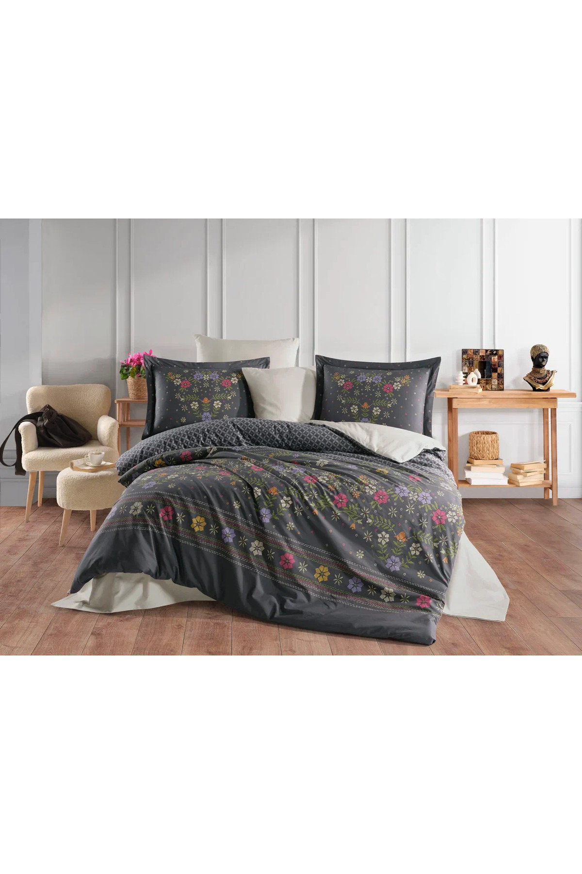 Double Poplin Duvet Cover Clarice Grey