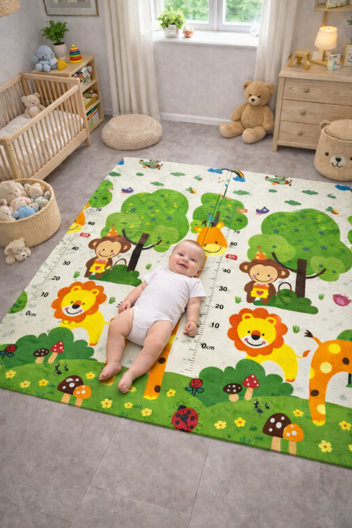 ESTİ Çift Taraflı Çocuk Oyun Matı – Öğretici Desenler & Orman Teması, Ölçü Cetvelli 160x180 cm fotoğrafı 3 (önizleme)