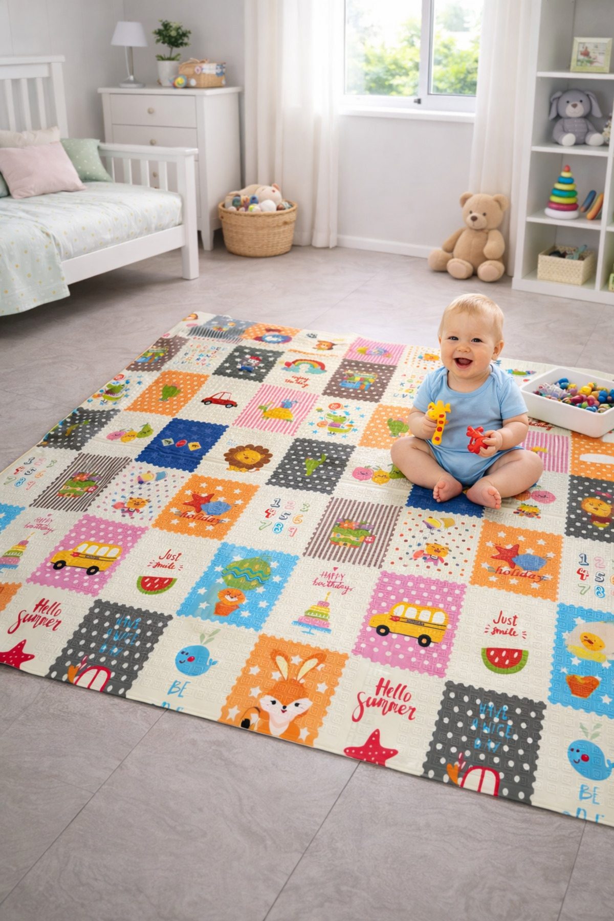 ESTİ Çift Taraflı Çocuk Oyun Matı – Öğretici Desenler & Orman Teması, Ölçü Cetvelli 160x180 cm fotoğrafı 5 (önizleme)