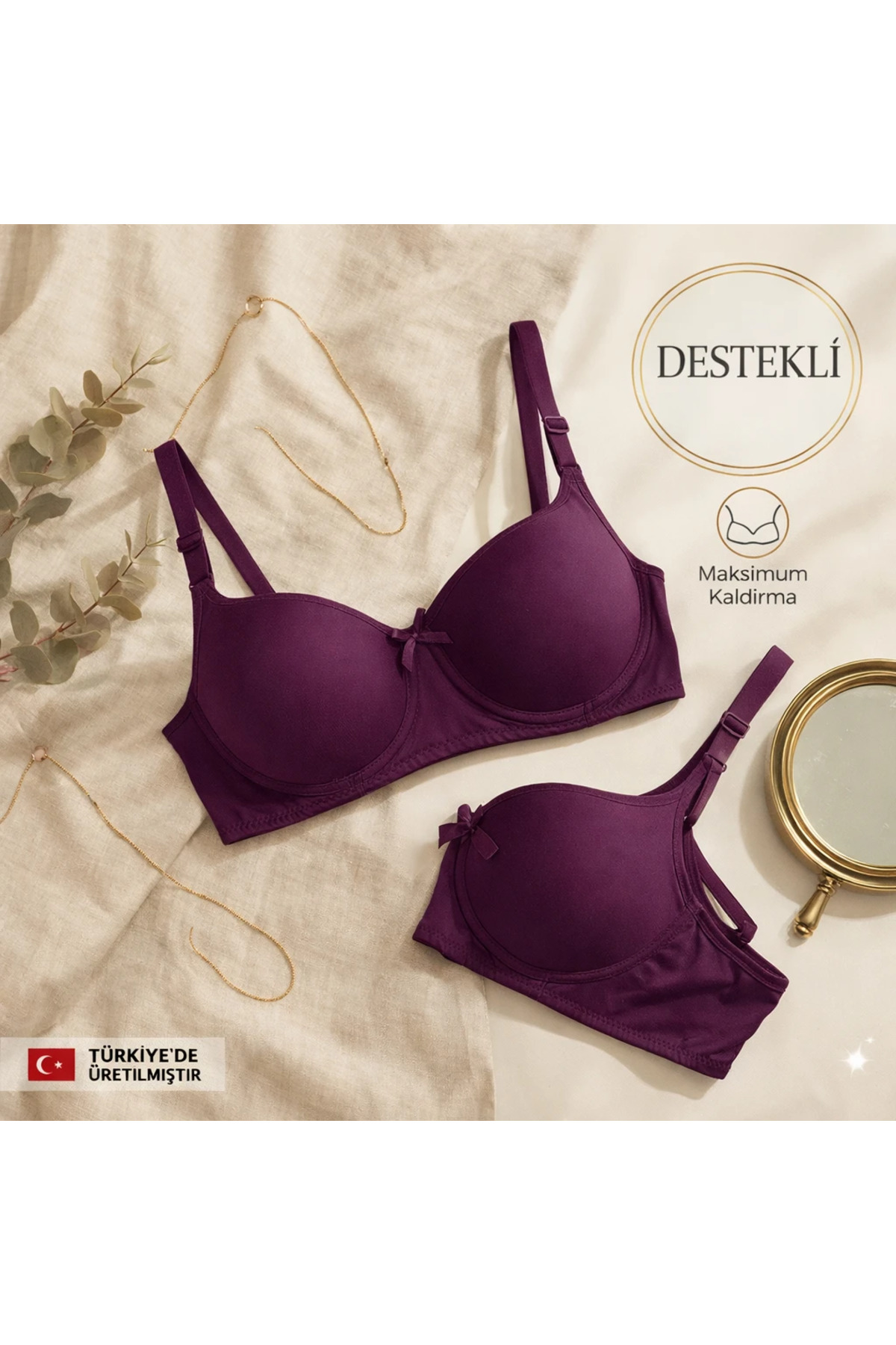 WINNERAIN Kadın Mor Destekli Dolgulu Balenli Sütyen
