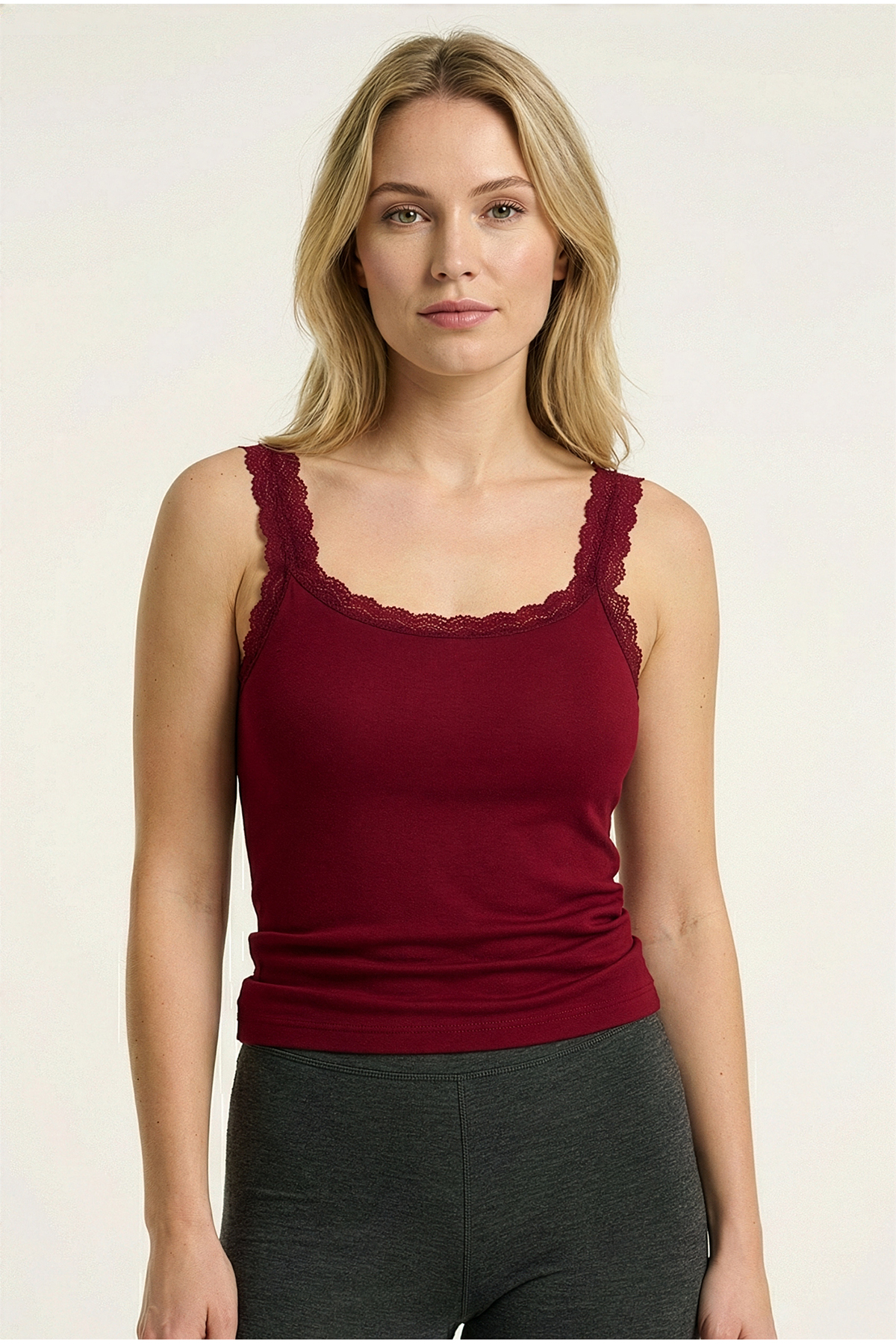 Women's Basic Singlet with Lace Strap | Stretch and Soft Texture