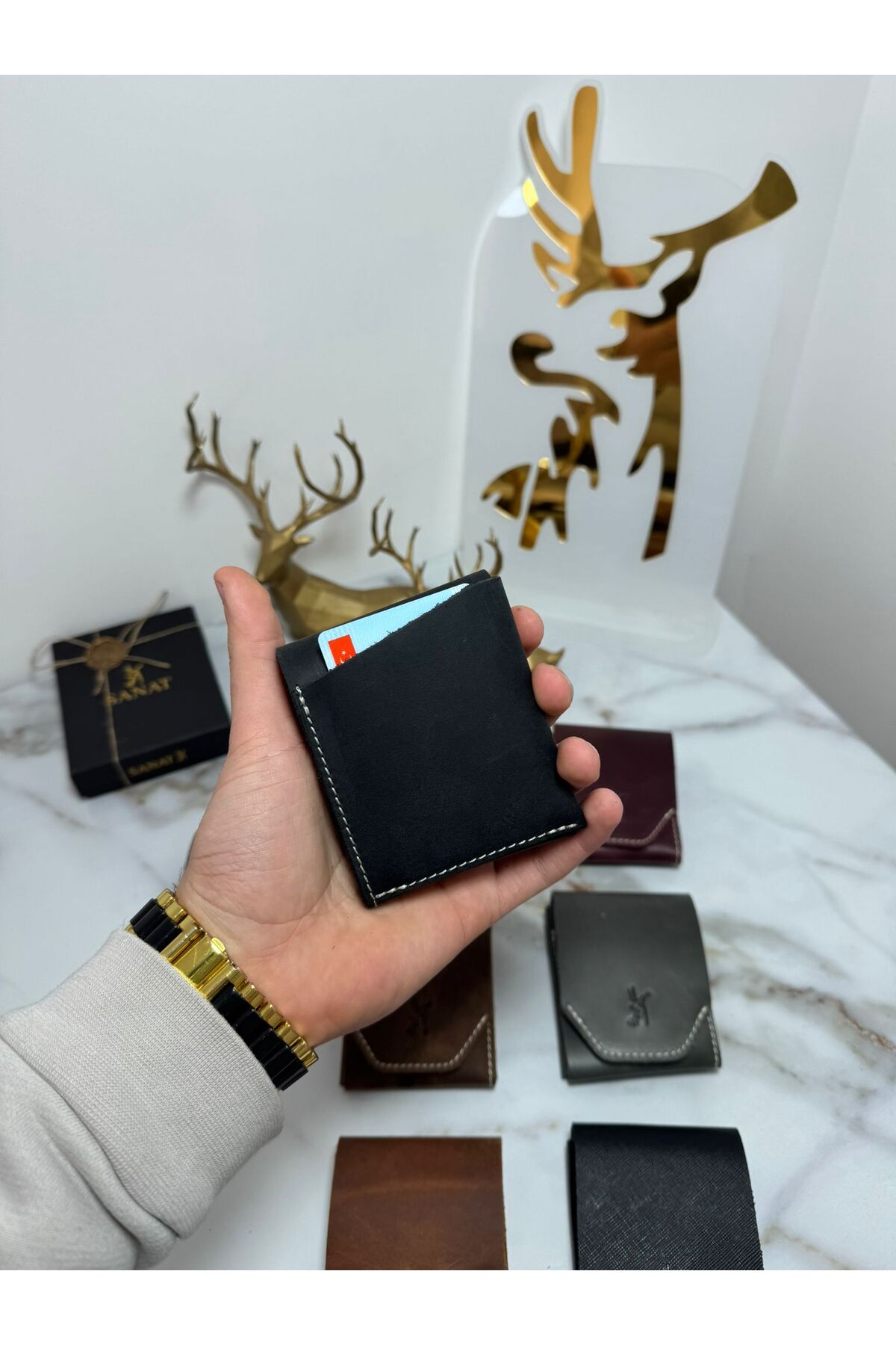 SANAT LEATHER %100 Hakiki Crazy Deri El yapımı Minimalist Cüzdan - Crazy Deri Şık Kaliteli Triod Kartlık Cüzdan görsel 3