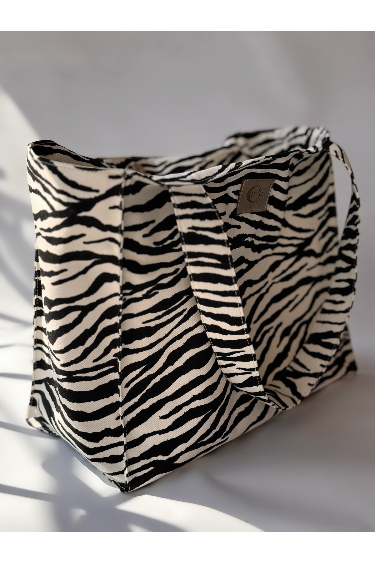soare shop Zebra desenli kanvas omuz çantası görsel 3