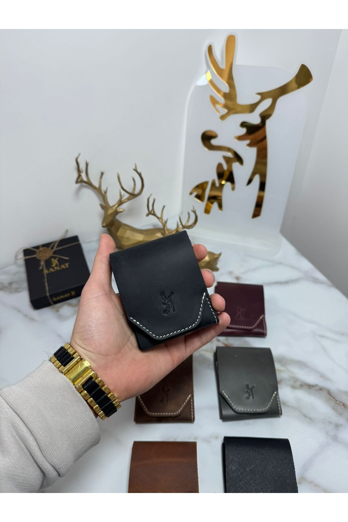 SANAT LEATHER %100 Hakiki Crazy Deri El yapımı Minimalist Cüzdan - Crazy Deri Şık Kaliteli Triod Kartlık Cüzdan görsel 2