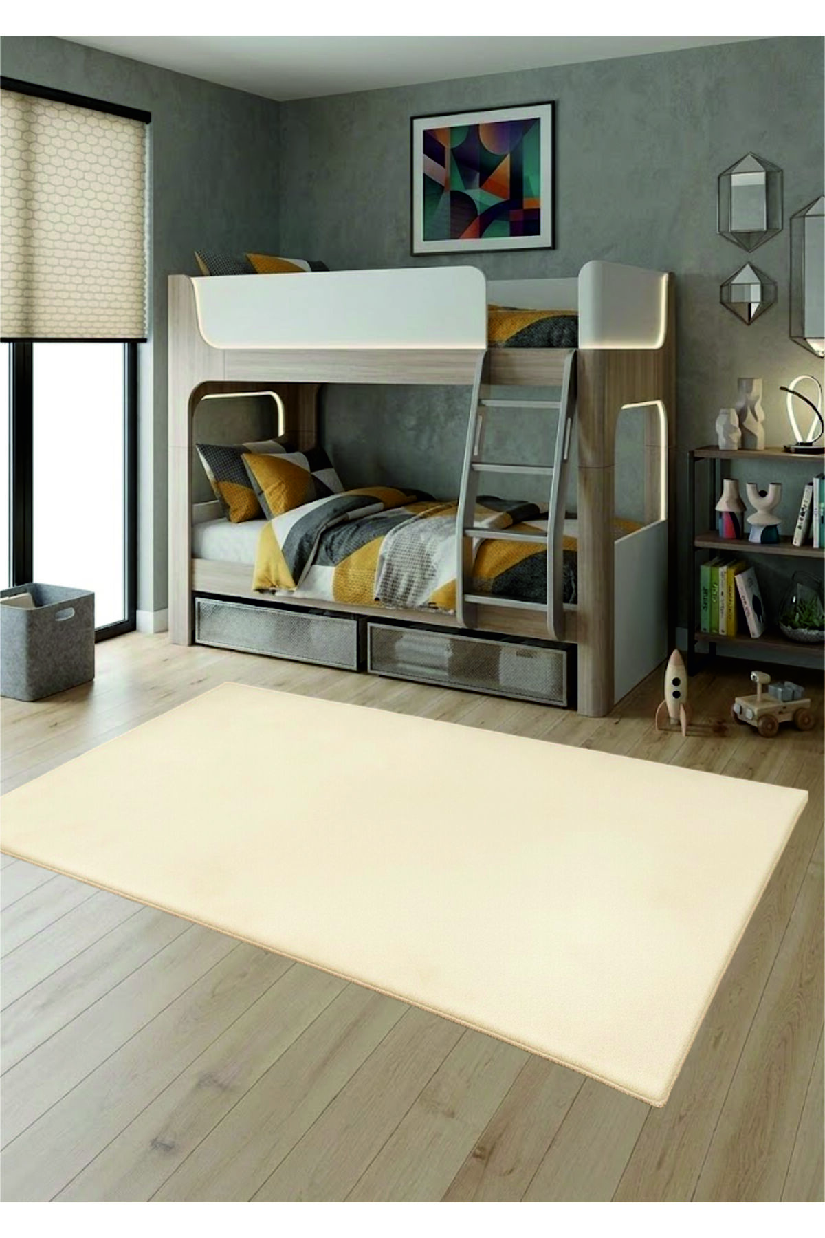 Adalux Cream Ultra Soft Plush Modern Solid Color Nursery Rug with Washable Anti-Slip Base