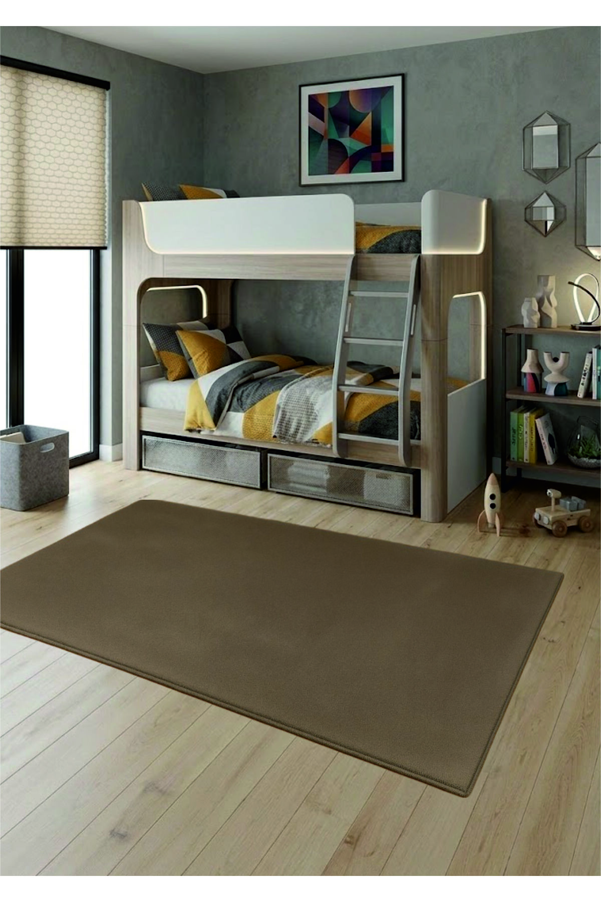 Adalux Brown Ultra Soft Plush Modern Solid Color Nursery Rug with Washable Anti-Slip Base