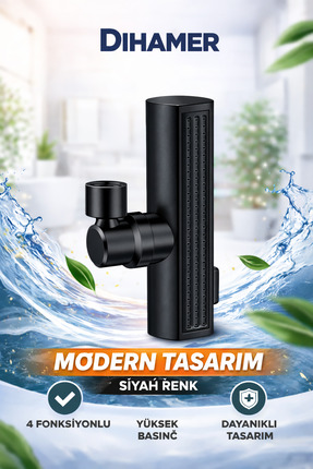 Dihamer 4 Fonksiyonlu Batarya Musluk Başlığı Siyah Renk