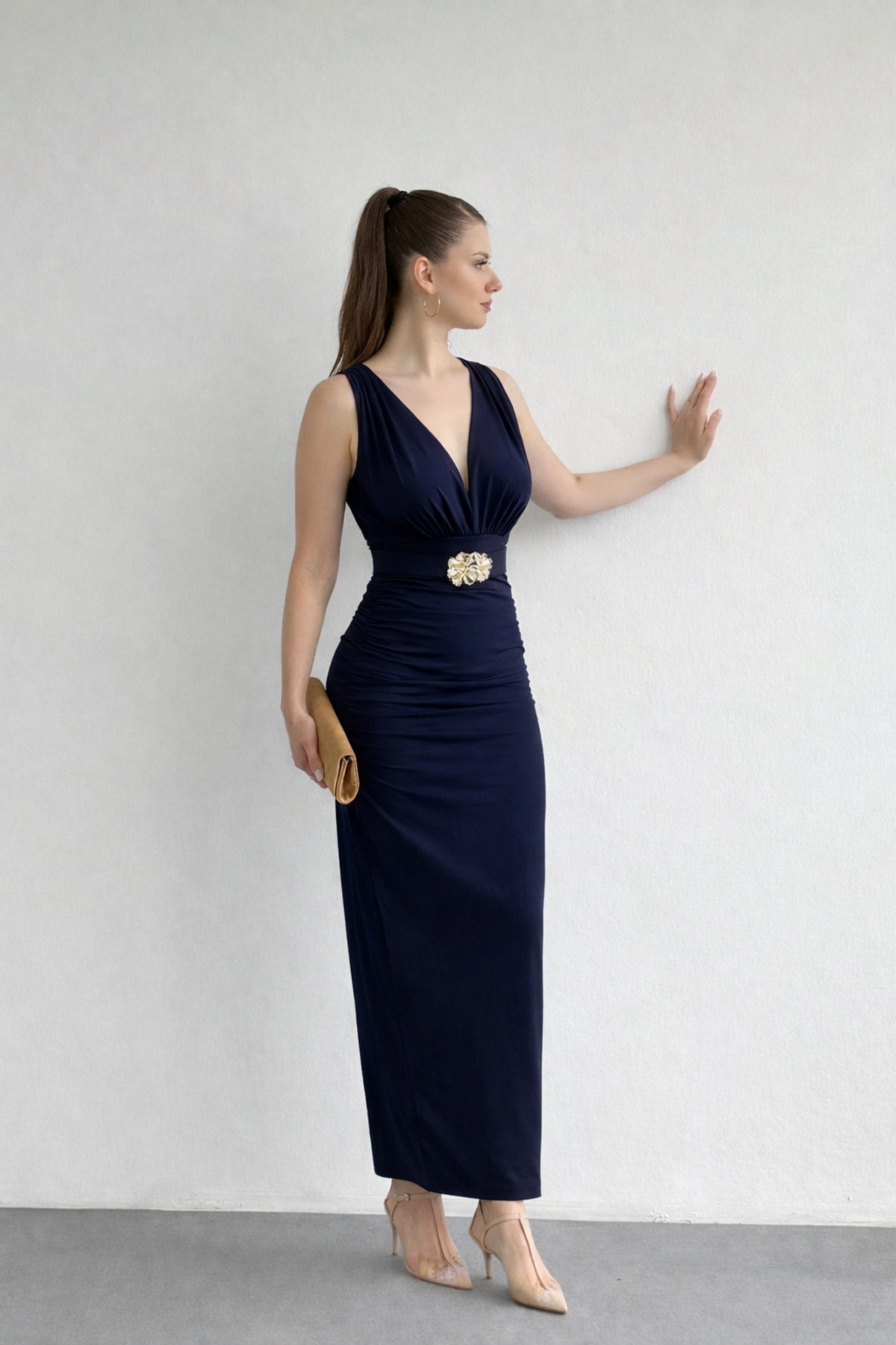 Nika Fashion  Kemerli Vatka Detay Elbise - Görsel 3