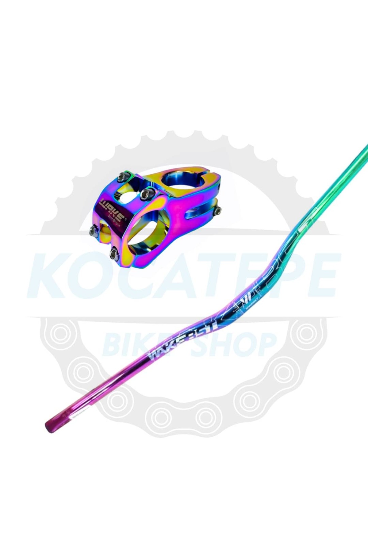 Asroya Wake Rainbow 780mm Alüminyum 31.8 Bisiklet Gidonu + Boğaz Seti Gidon Wake Boğaz Rainbow