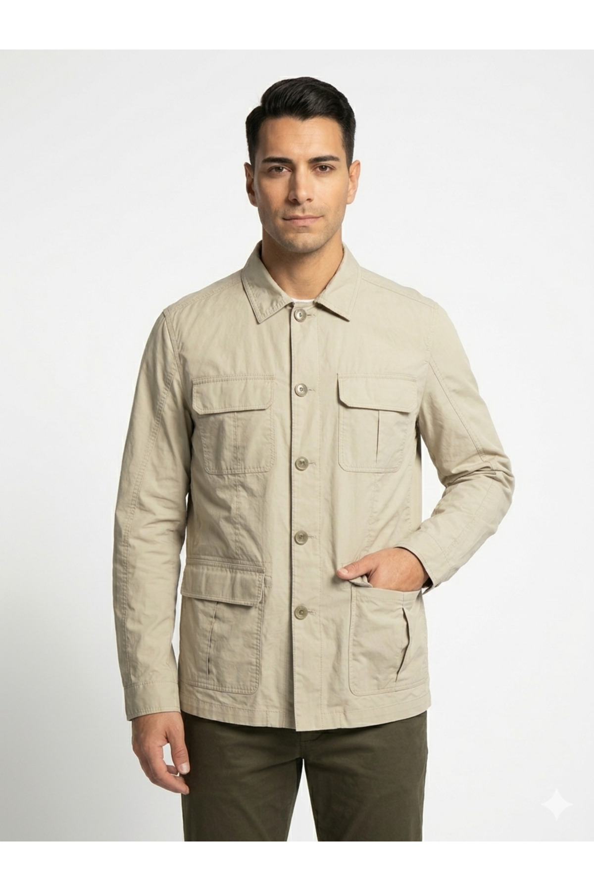 Allegro Erkek Bej Safari Ceket - Çok Cepli Mevsimlik Field Jacket
