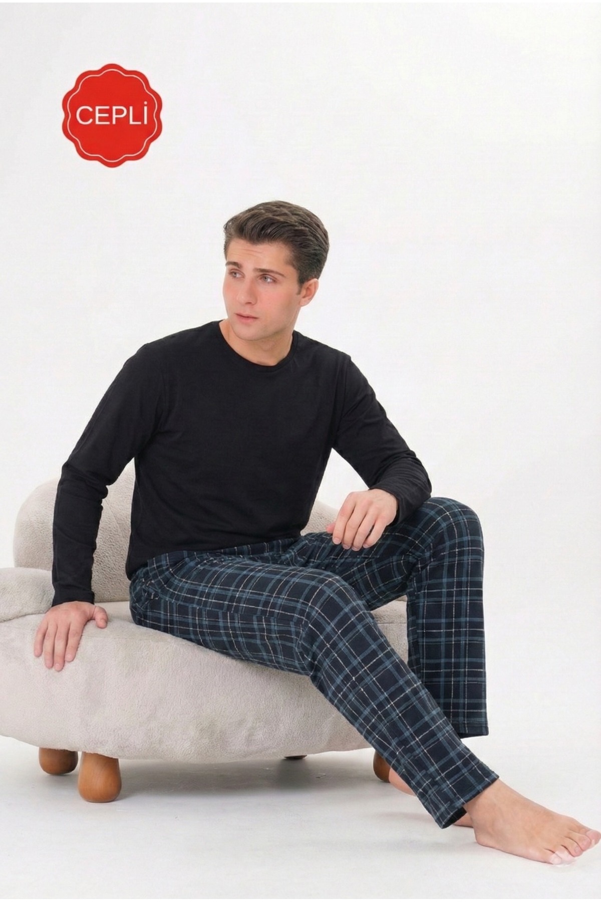 Pijamasoft  Erkek Cepli Uzun Kol Pijama Takımı Siyah