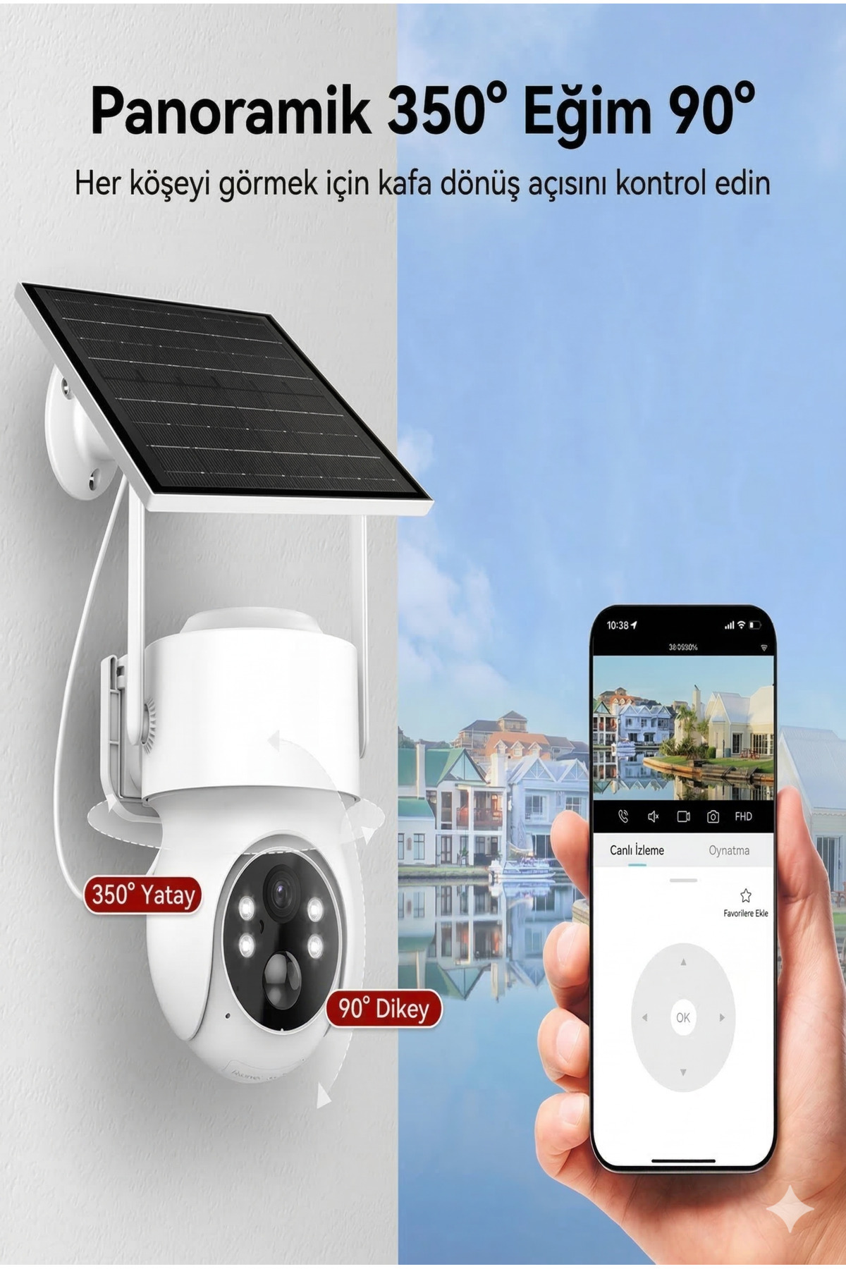 Solar Şarjlı Kablosuz Güvenlik Kamerası – WiFi IP Kamera, Gece Görüş & Hareket Algılama