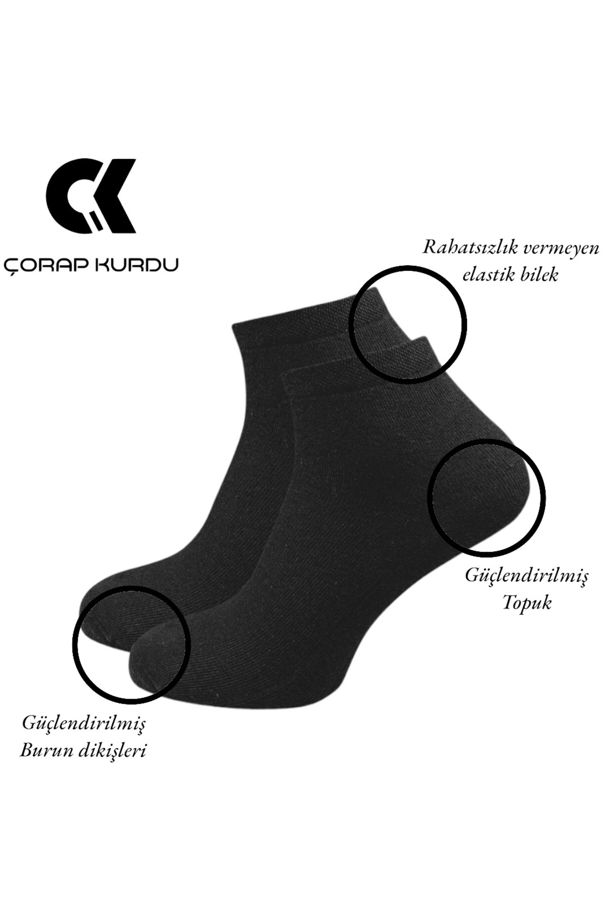 Çorap Kurdu 20 çift Ekonomik Paket Unısex Kısa Patik Çorap Set görsel 3