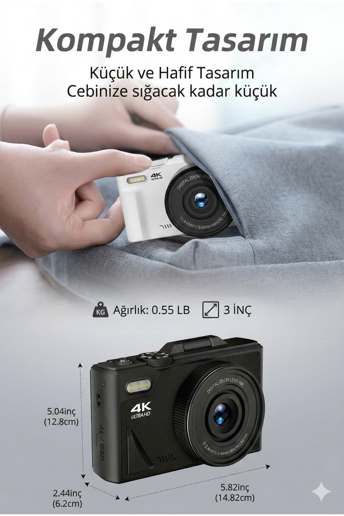 4K Ultra HD Dijital Vlog Kamerası - 16X Dijital Zoom - Oto Fokus ve Gece Görüşlü Fotoğraf Makinesi