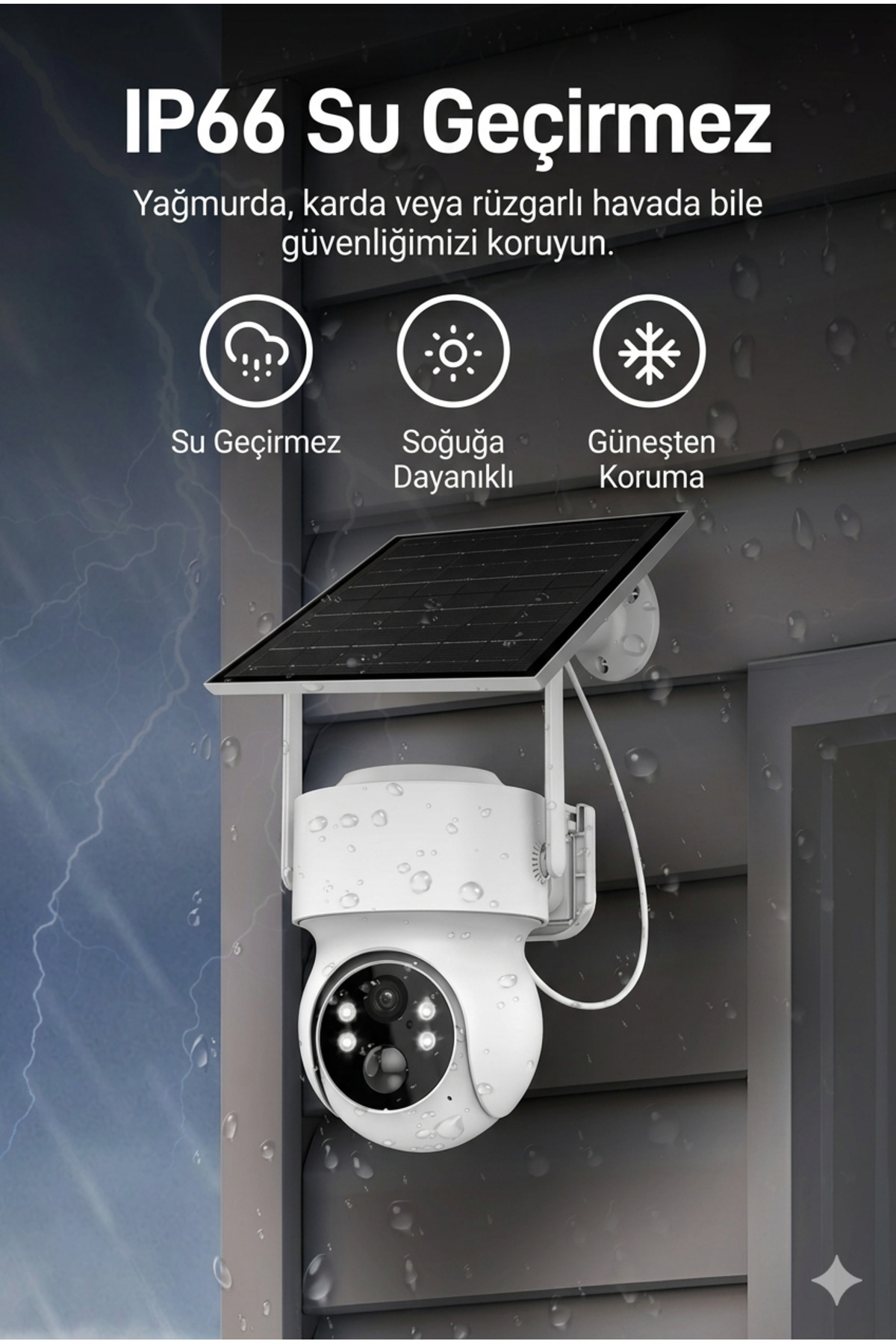 Solar Şarjlı Kablosuz Güvenlik Kamerası – WiFi IP Kamera, Gece Görüş & Hareket Algılama