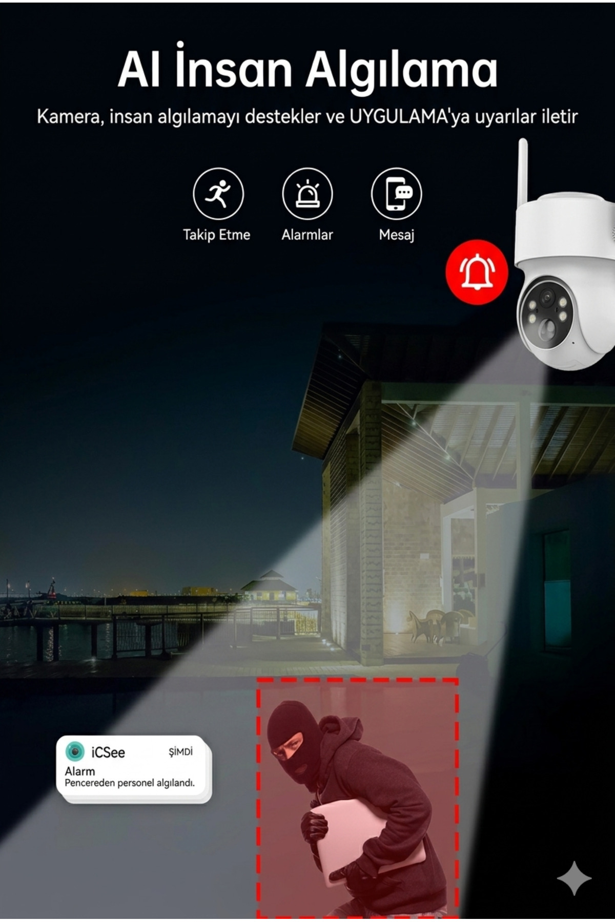 Solar Şarjlı Kablosuz Güvenlik Kamerası – WiFi IP Kamera, Gece Görüş & Hareket Algılama