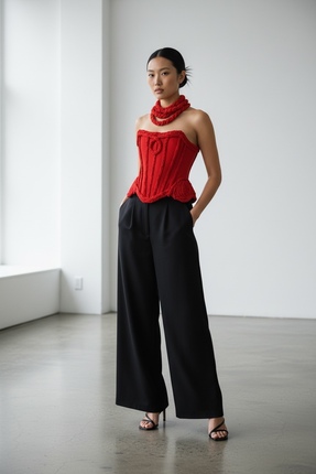 Pastelist. Özel design örgü peplum detaylı büstiyer korse