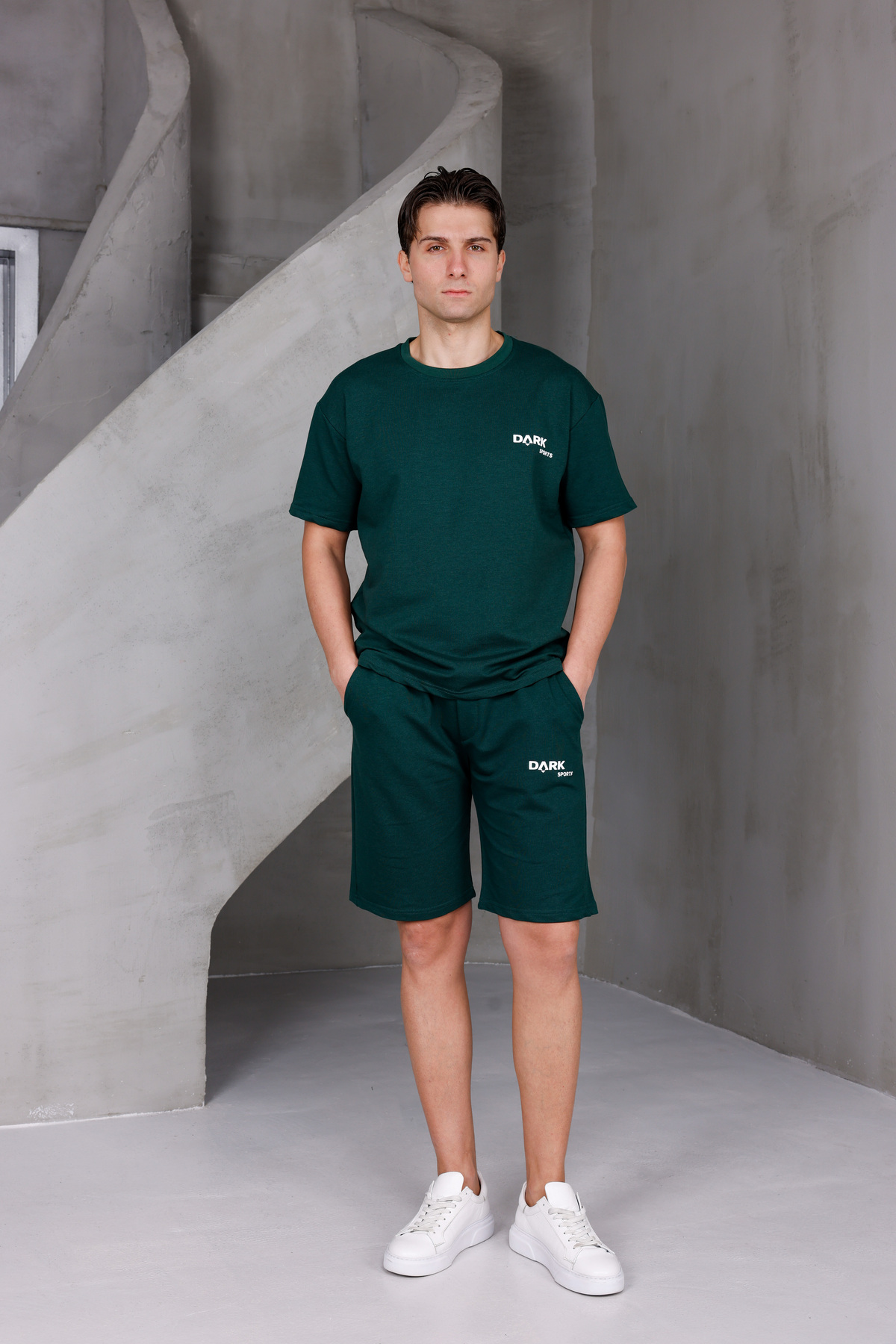 Men's Printed Oversize Bottom-Top 2 Two Yarn Compact Shorts Set