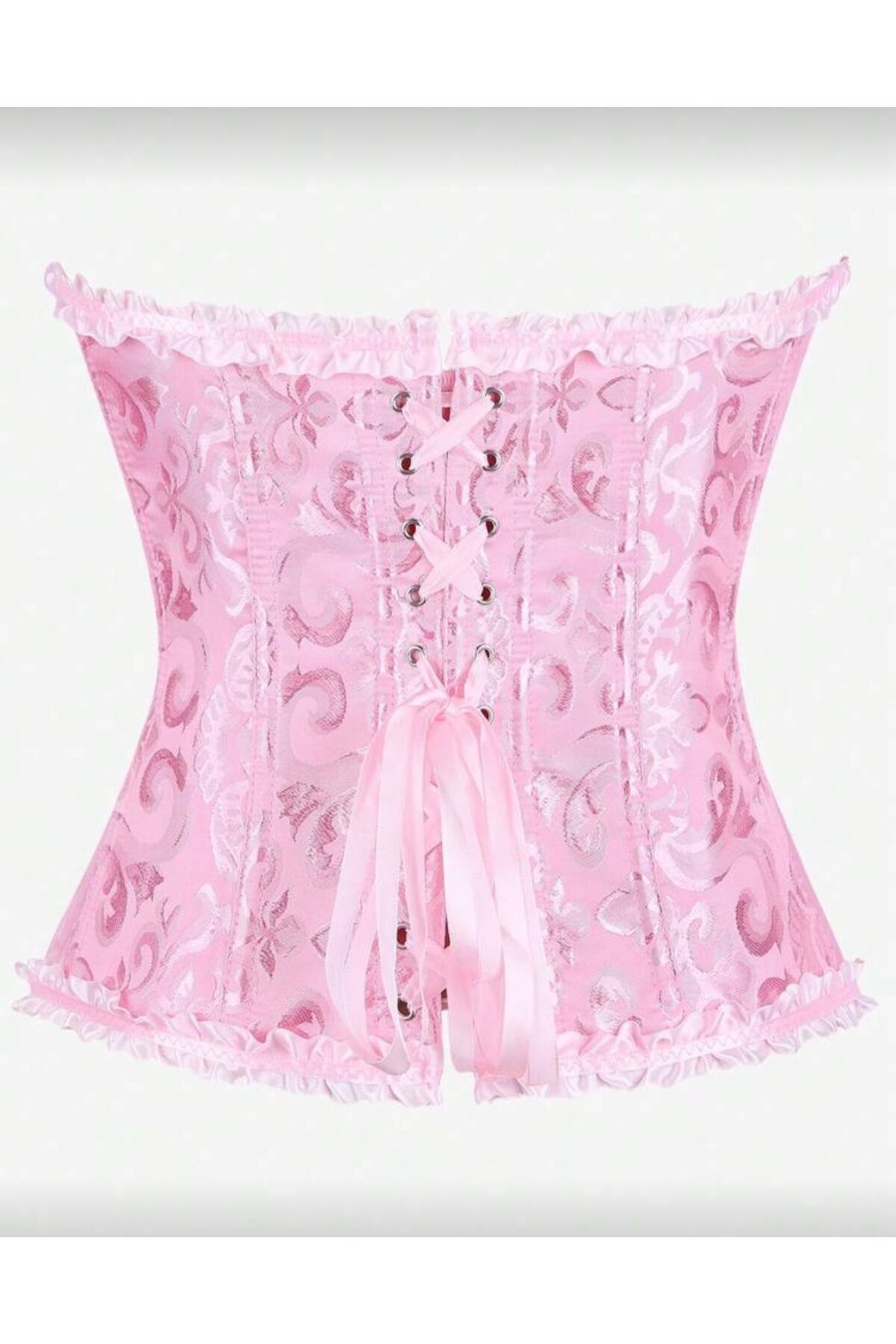 Novapia Women's Strapless Ruffle Detail Jacquard Corset Bustier