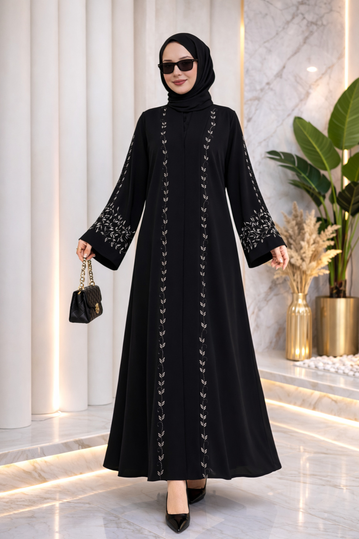 Special design Abaya with stone Dubai Silk Fabric (Shawl Gift)