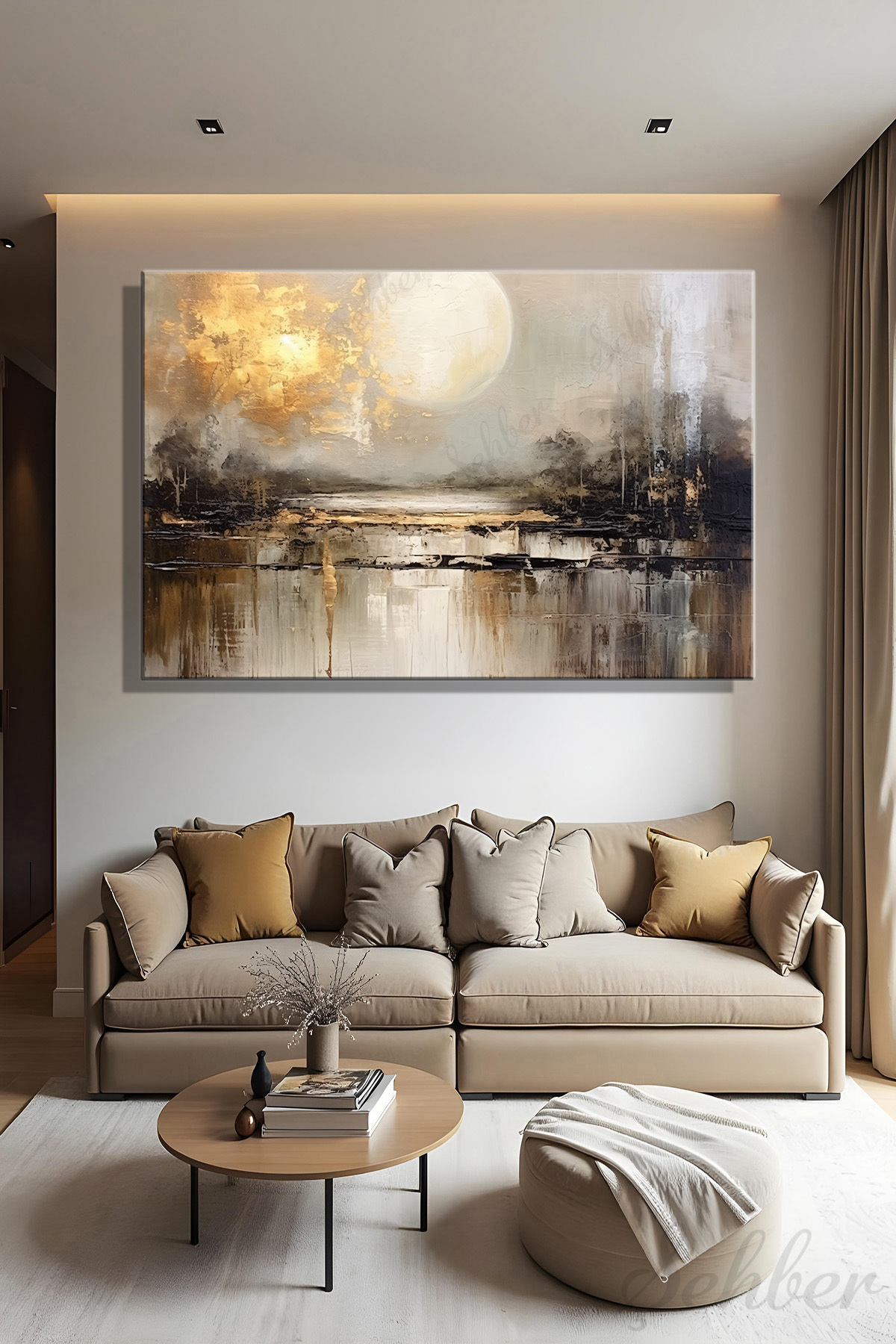Canvas Table Horizontal Single Living Room Kitchen Bedroom Office Oil Painting Effect Abstract Full Moon View