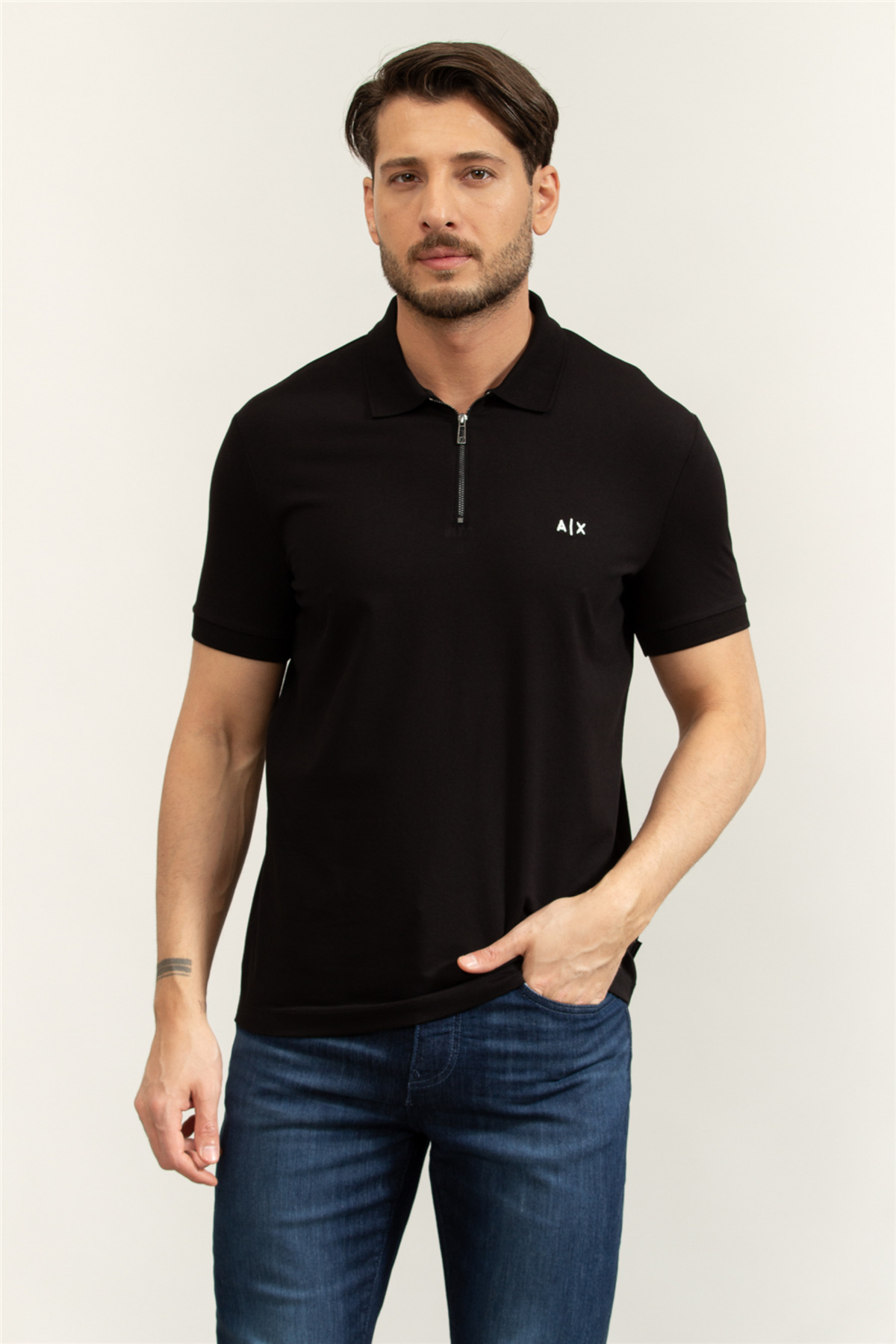 تی شرت یقه دار مردانه مشکی آرمانی اکسچنج پولوشرت Armani Exchange