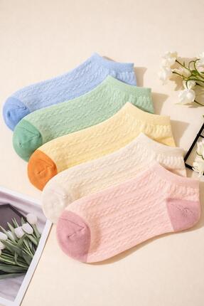 Sky Socks 5'li Pamuklu Kabartma Desenli Renkli Patik Unisex Kısa Spor Sneaker...