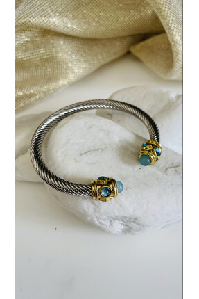 Casa D or Jewelry Etnik Tarz Halat Sade Yeşil Renkli Taş Top Başlı 316L Çelik...