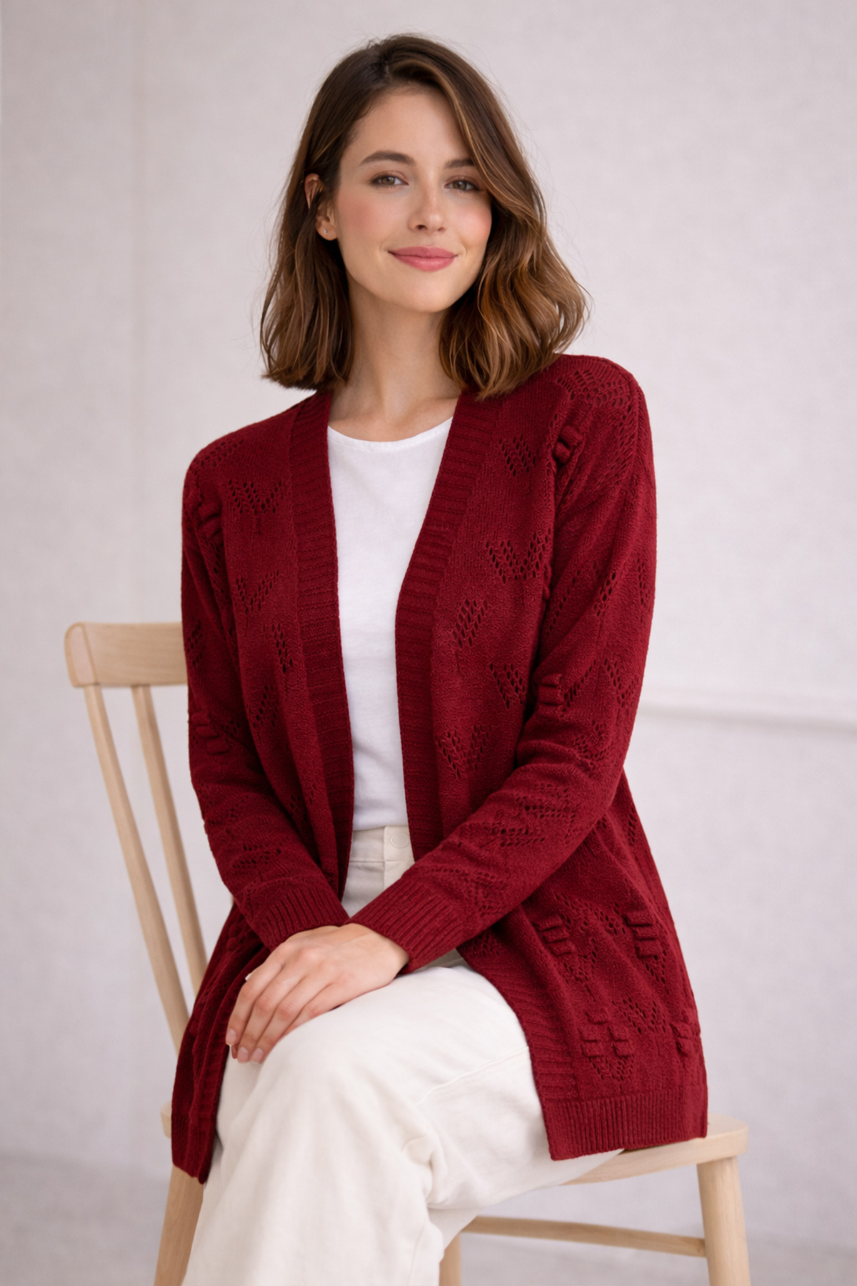 benguen  Yazlık Pamuk Hırka R4551 Bordo - Görsel 3