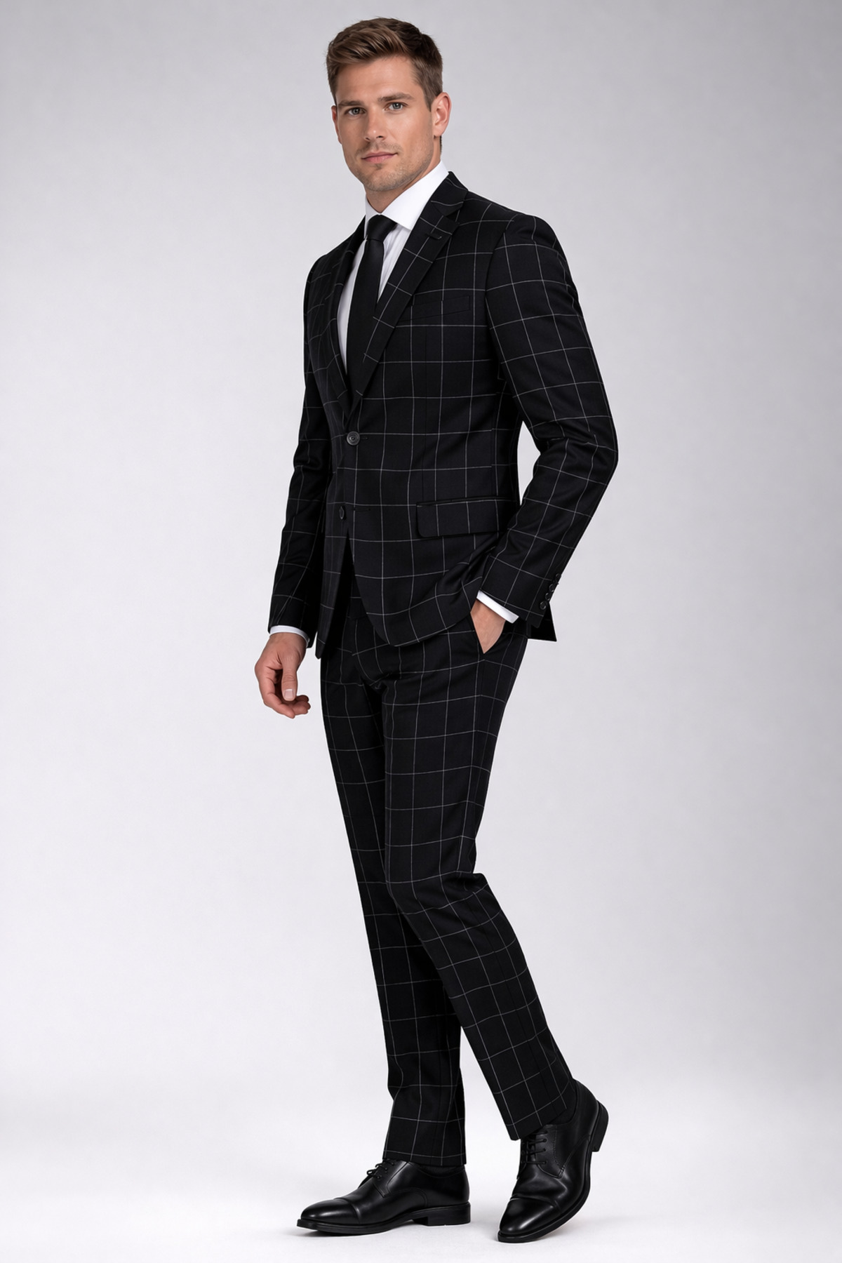 Erkek Regular Fit Klasik Takım Elbise – Premium Kumaş, Modern ve Şık Tasarım — مشکی 26-160007-53/345
