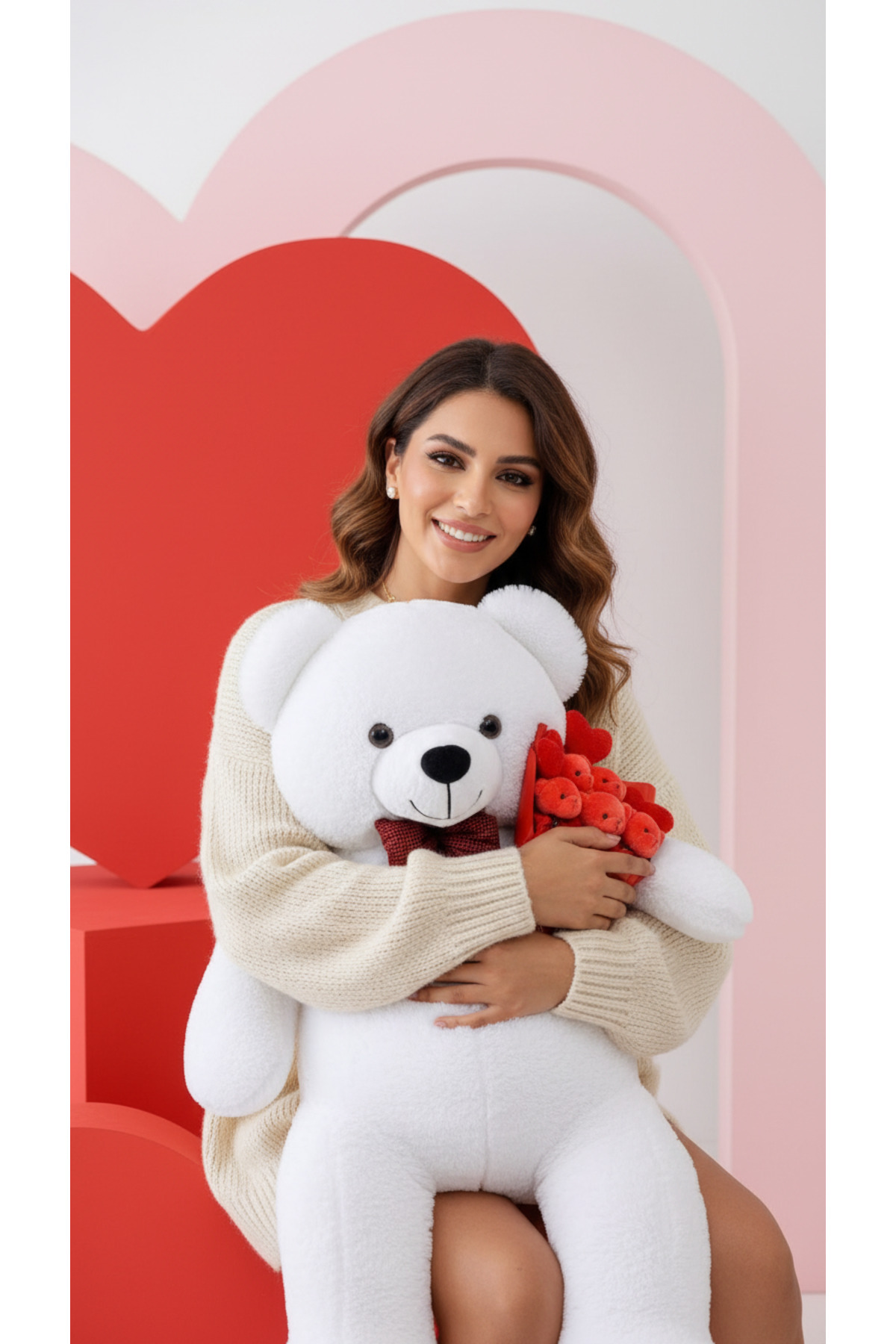 160 Plush Teddy Bear and Teddy Bear Heart Bouquet with Bow Tie Oversize - Valentine's Special Gift Bear