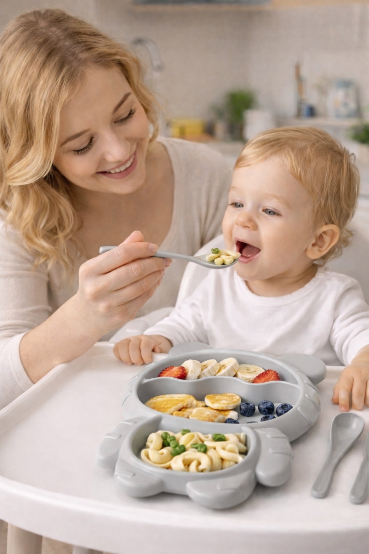 Babylike Bölmeli Bebek Beslenme Tabağı – Kaşıklı Çatallı Çocuk Mama Tabağı BPA Free Bebek Beslenme Seti fotoğrafı 3 (önizleme)