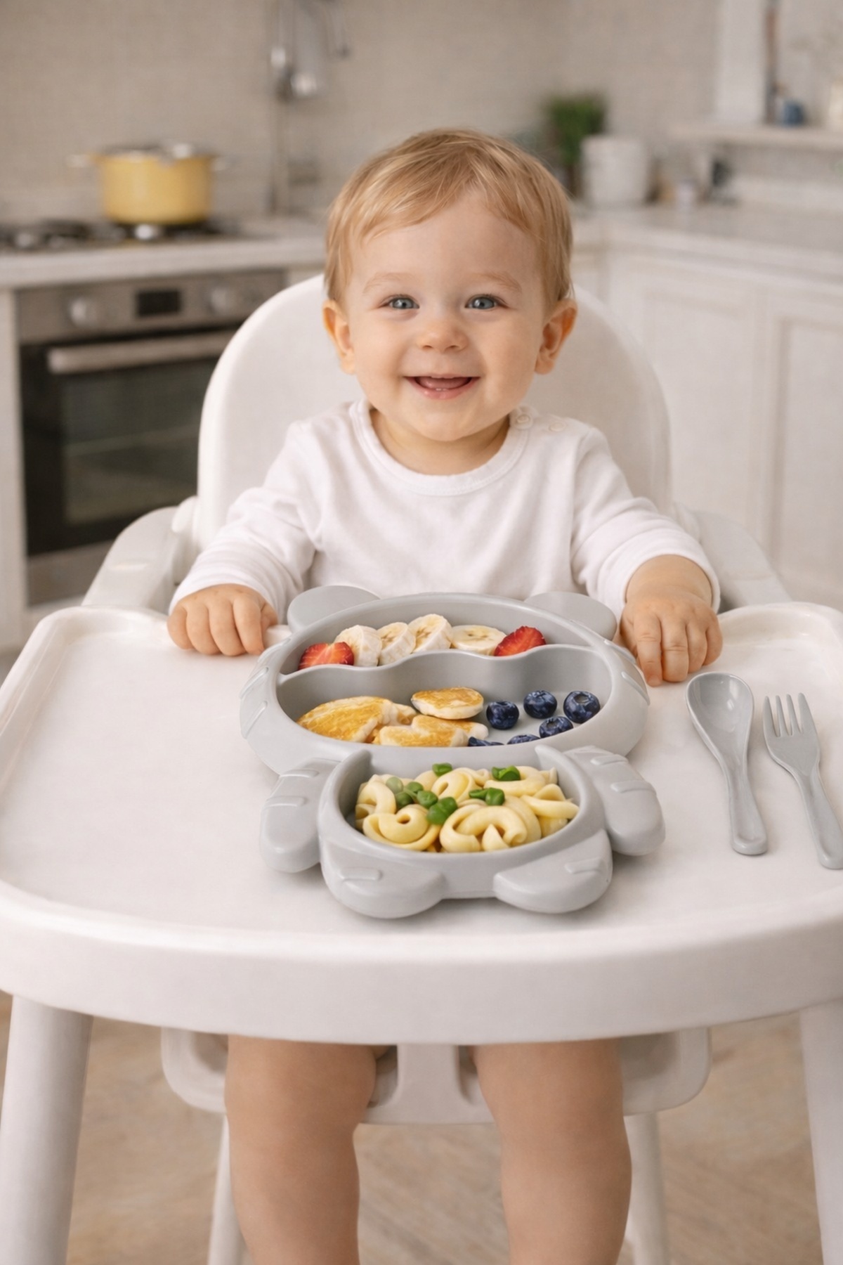 Babylike Bölmeli Bebek Beslenme Tabağı – Kaşıklı Çatallı Çocuk Mama Tabağı BPA Free Bebek Beslenme Seti fotoğrafı 5 (önizleme)