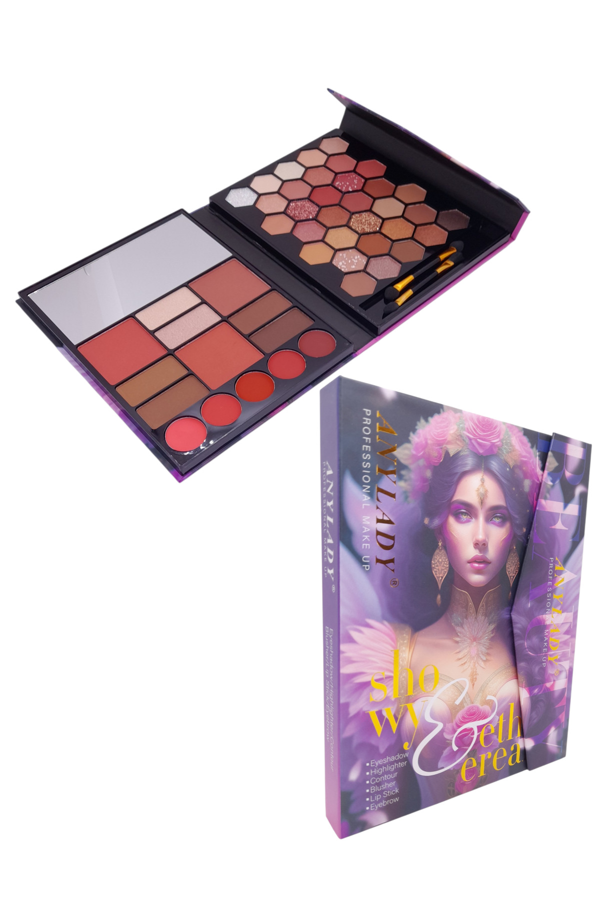 Showy Göz Farı Lip Stick Pudra Allık Highlighter Kontür Kaş Farı Ayna İçeren 49 'lu Makyaj Paleti — ZRD113304 — تصویر 4 از 6