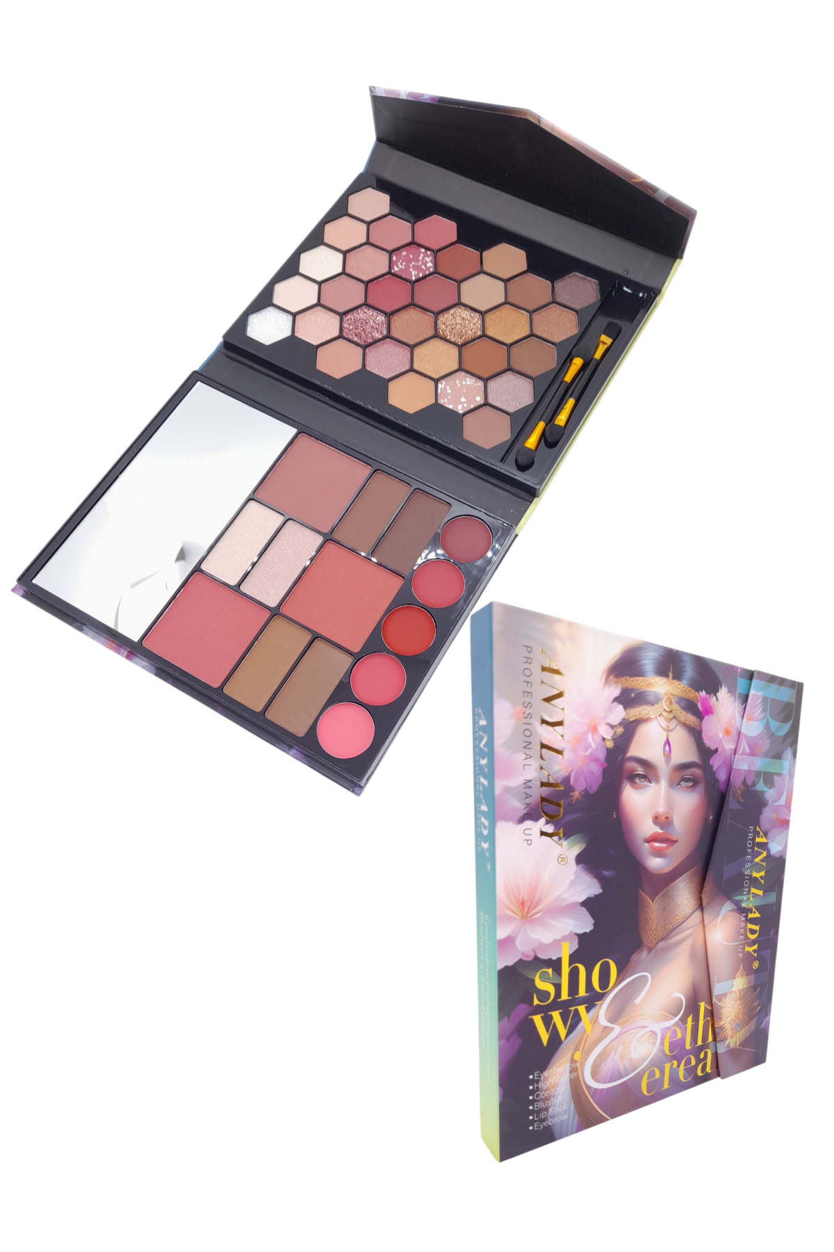 Showy Göz Farı Lip Stick Pudra Allık Highlighter Kontür Kaş Farı Ayna İçeren 49 'lu Makyaj Paleti — ZRD113305 — تصویر 4 از 6
