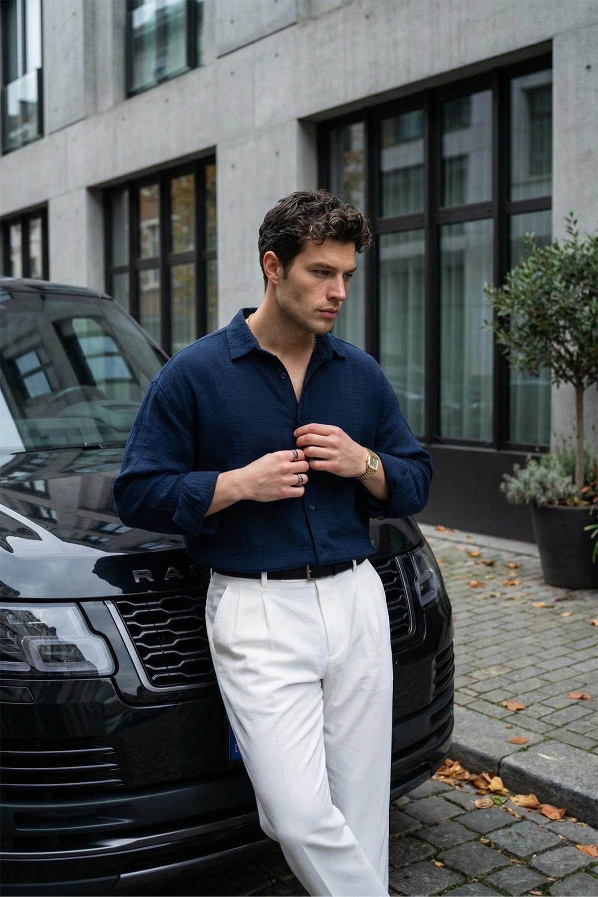 Livio Ferri  Yurin Erkek Premium Müslin %100 Pamuk Oversize Uzun Kollu Gömlek - Görsel 8