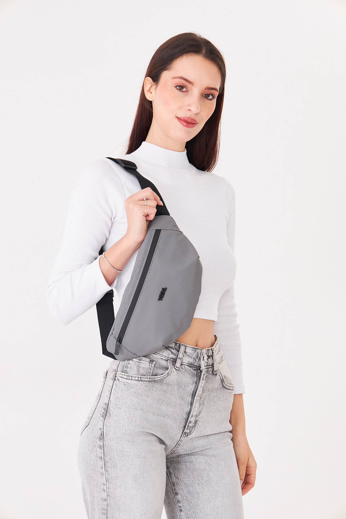Superbag Gri 2 Bölmeli Çapraz Askılı Bel ve Omuz Çantası Unisex Günlük Kullanım Çanta görsel 5