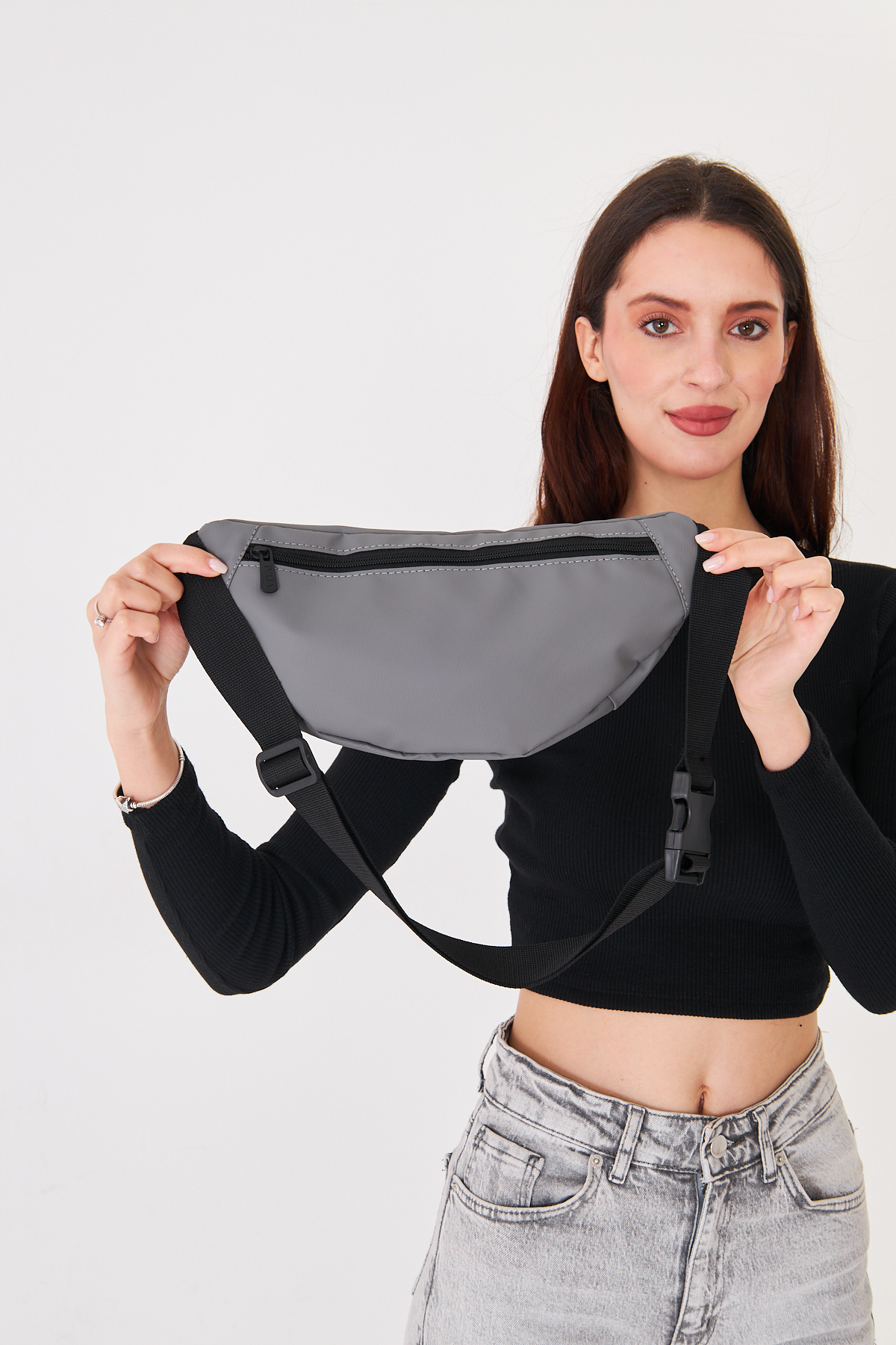 Superbag Gri 2 Bölmeli Çapraz Askılı Bel ve Omuz Çantası Unisex Günlük Kullanım Çanta görsel 8
