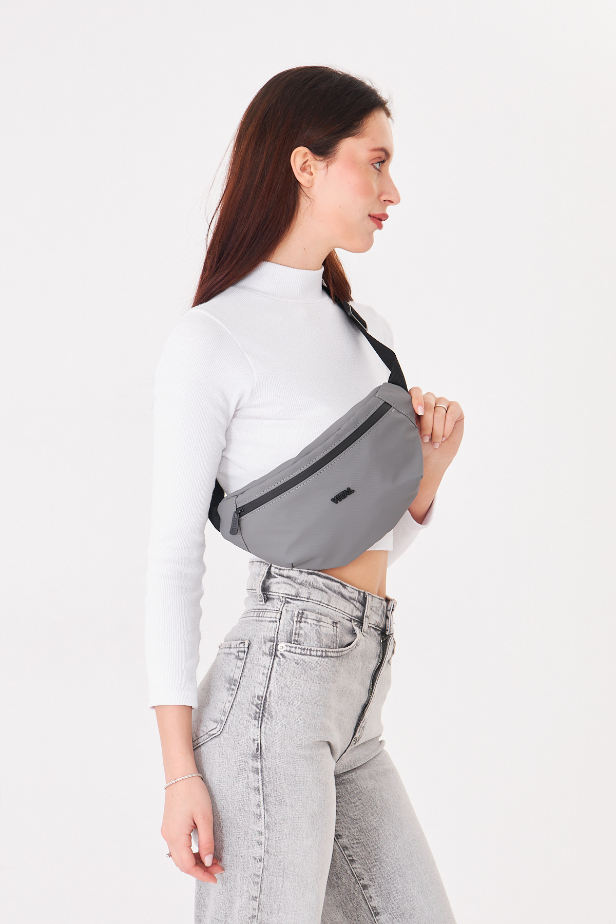 Superbag Gri 2 Bölmeli Çapraz Askılı Bel ve Omuz Çantası Unisex Günlük Kullanım Çanta görsel 3