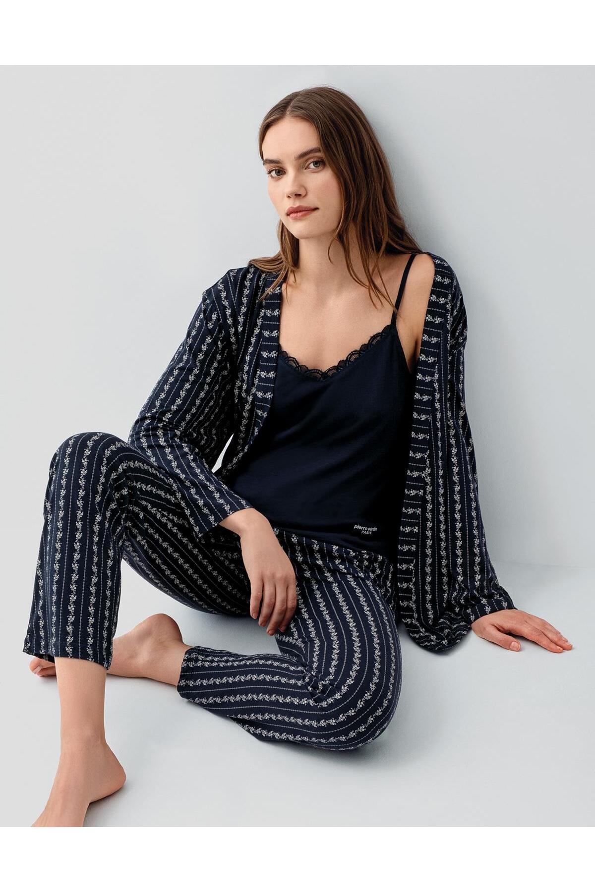 Pierre Cardin Women's Buttoned Short Sleeve Boxed Pajama Set – 50% Cotton 50% Modal, Striped Pattern