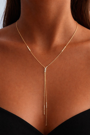 VELORA.CO Zirkon Taş Detaylı Gold Y Kolye