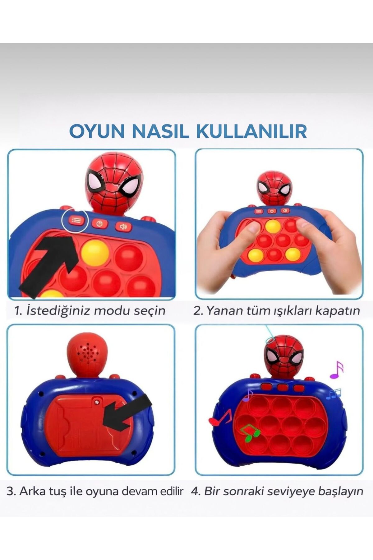 ZİVENTA Spider Popit Işıklı Refleks/Hafıza 4 Modlu Speed Push Bubble Oyunu Çocuklar İçin Eğitici Zeka Oyunu fotoğrafı 2 (önizleme)
