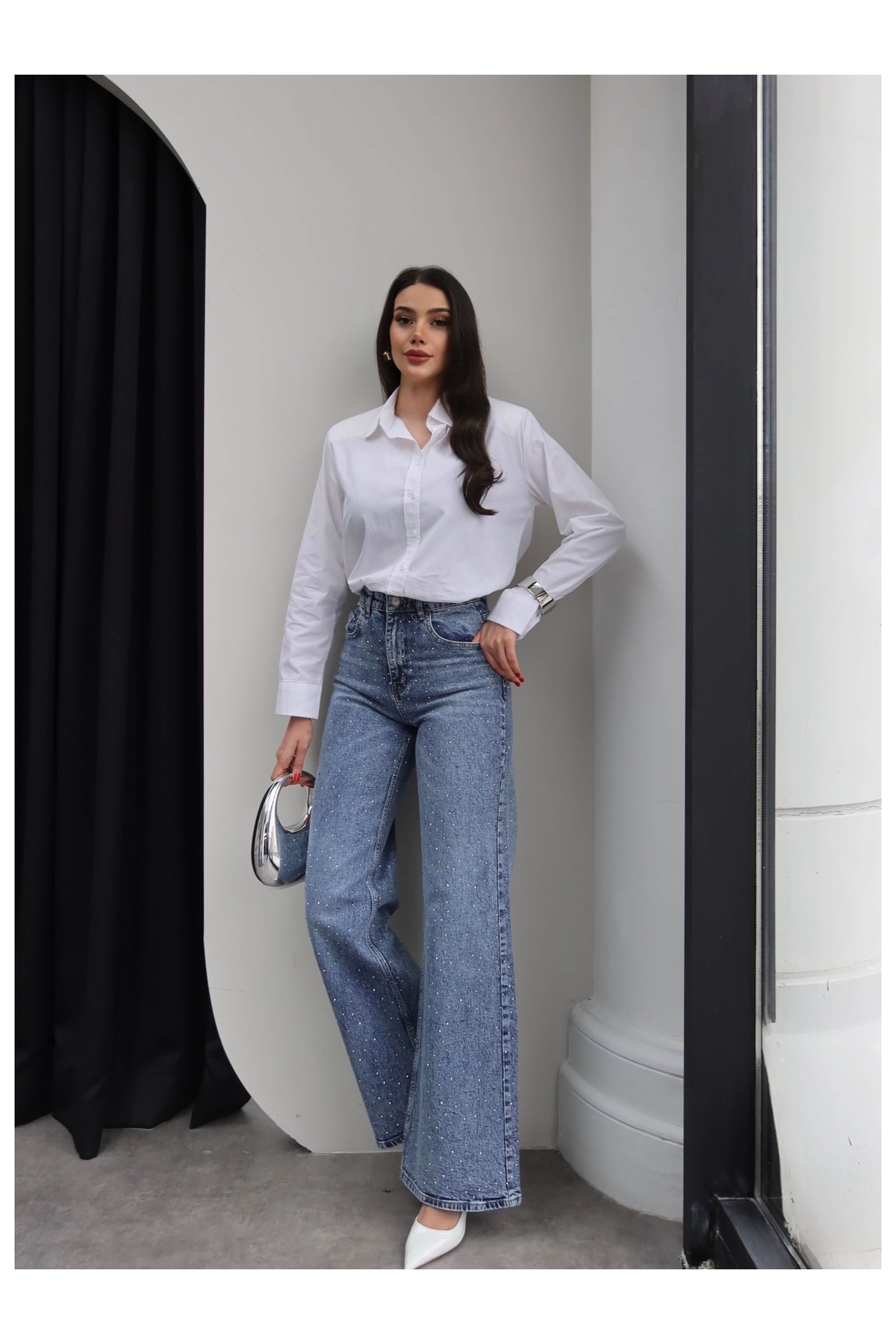 ESRAHELVACI  Taşlı Wide Leg Jean - Görsel 4