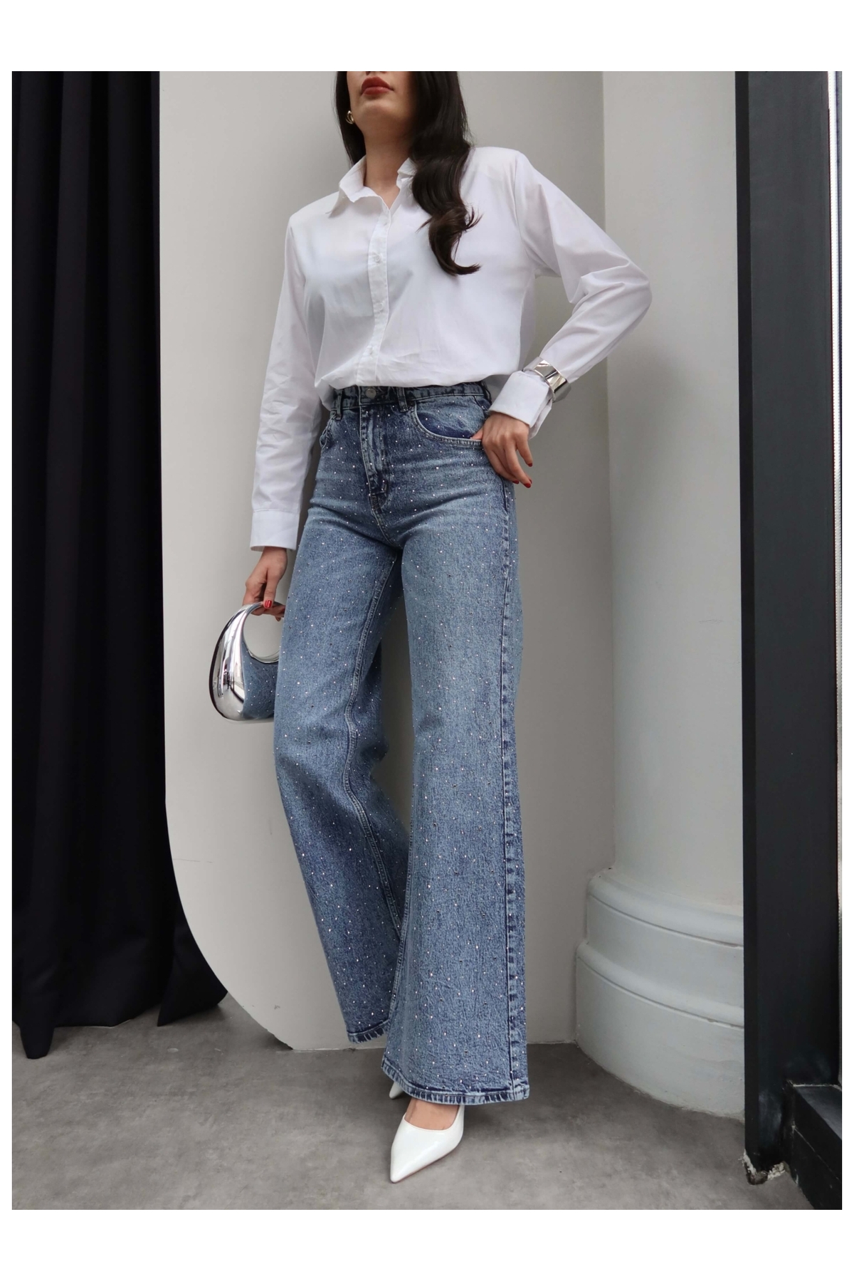 ESRAHELVACI  Taşlı Wide Leg Jean - Görsel 2