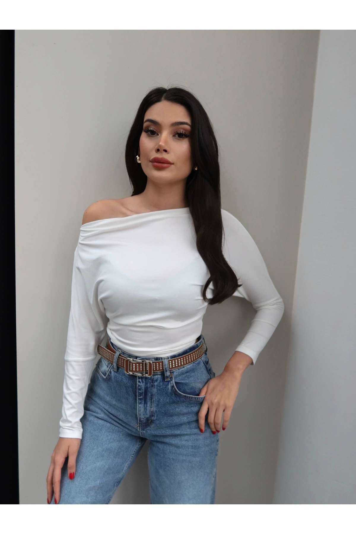 ESRAHELVACI Düşük Omuz Uzun Kol Bluz