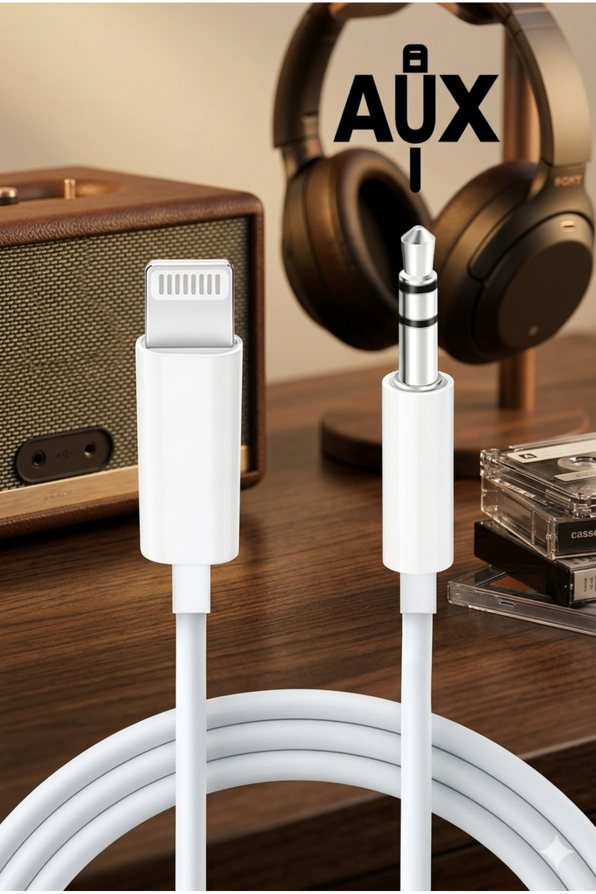 iPhone Lightning to 3.5mm Aux Ses Kablosu - Araç İçi Uyumlu ve Aktarım Kablosu - 1 METRE